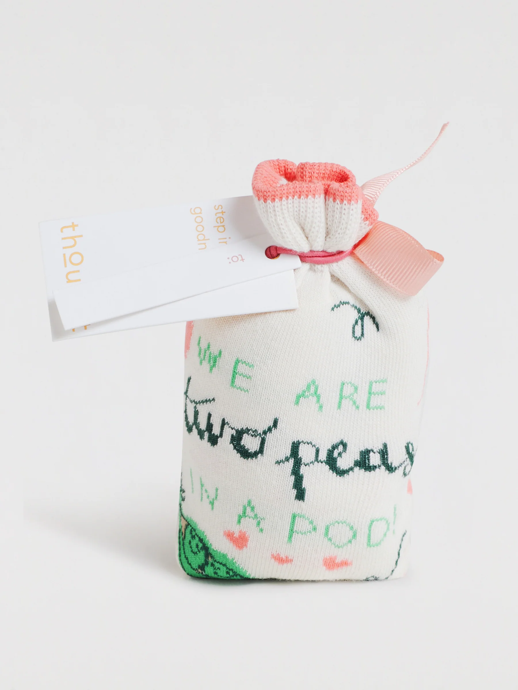 Peas In A Pod Bamboo Sock Gift Bag - Stone White - Flockneti