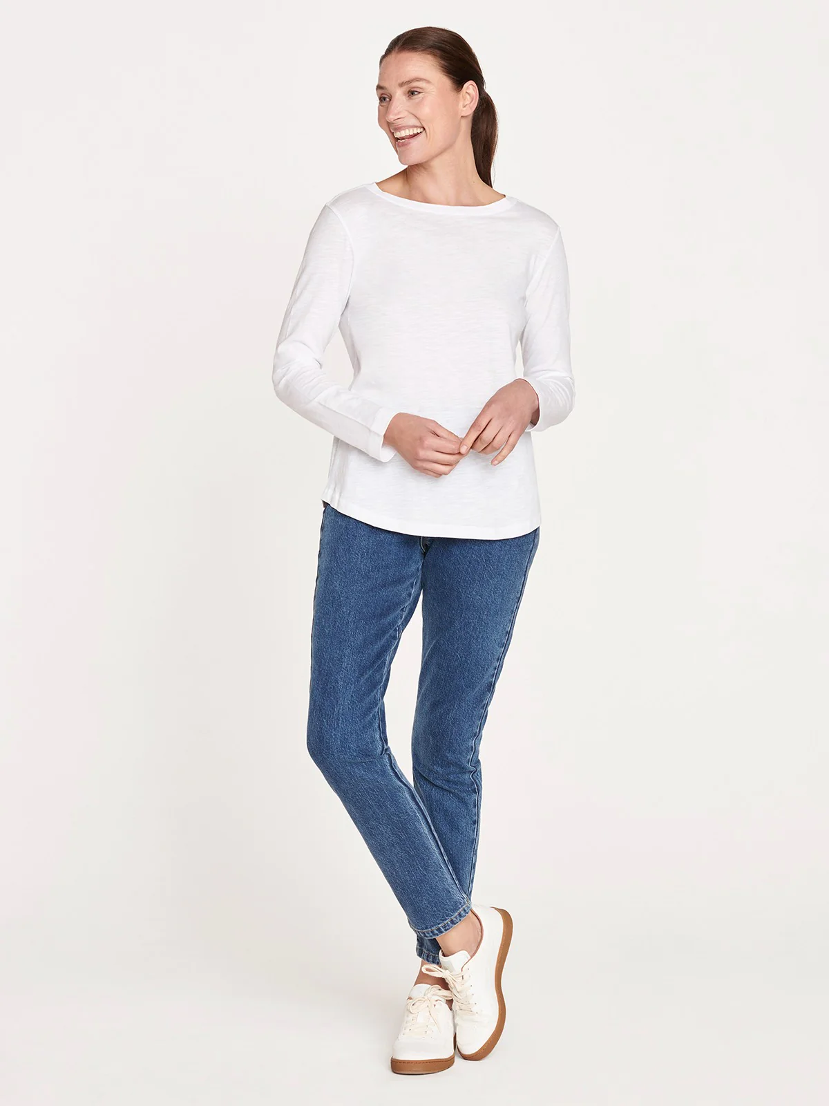 Fairtrade Organic Cotton Long Sleeve Jersey Top - White - Flockneti