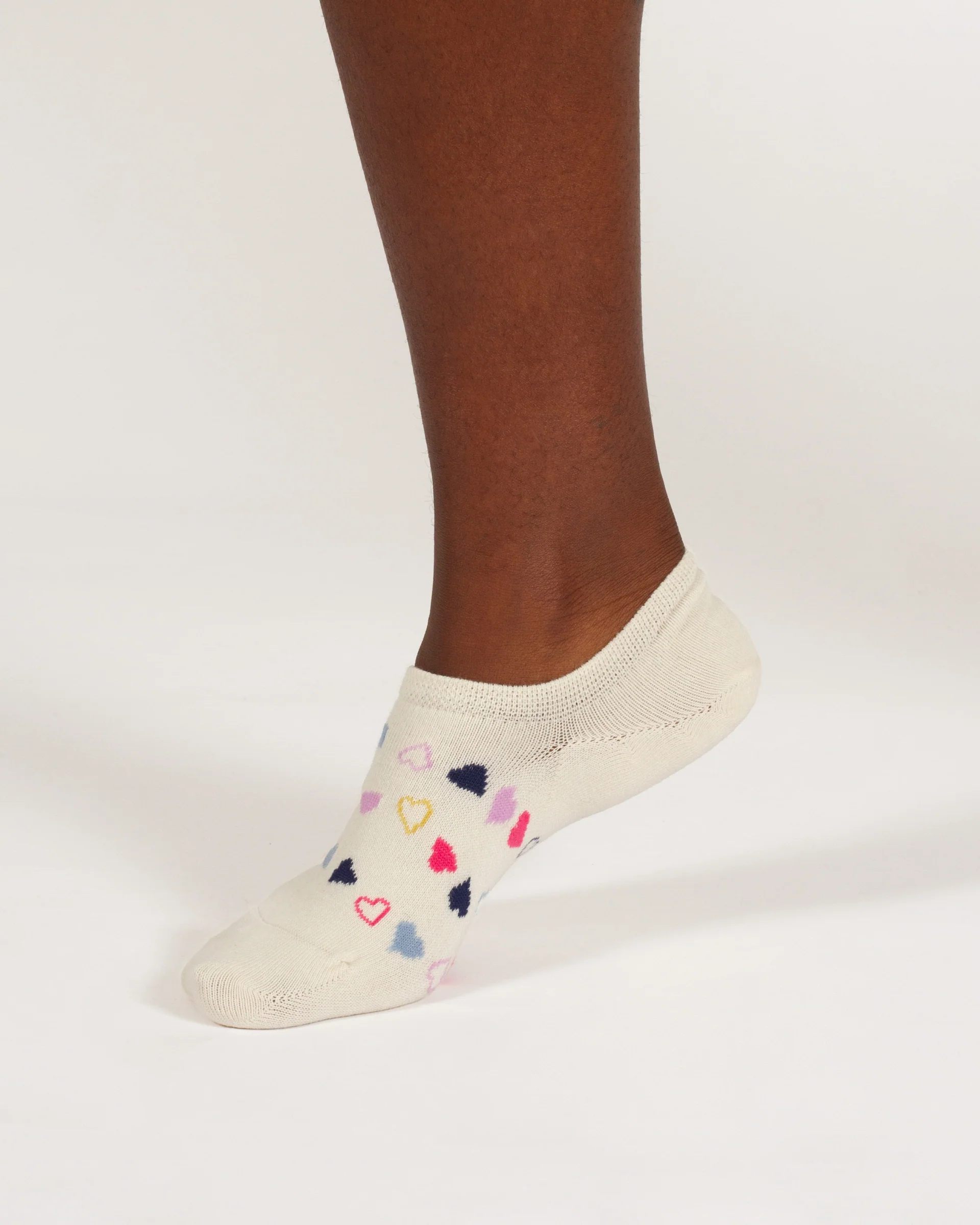 Multi Heart No Show Bamboo Socks - Cream Multi - Flockneti