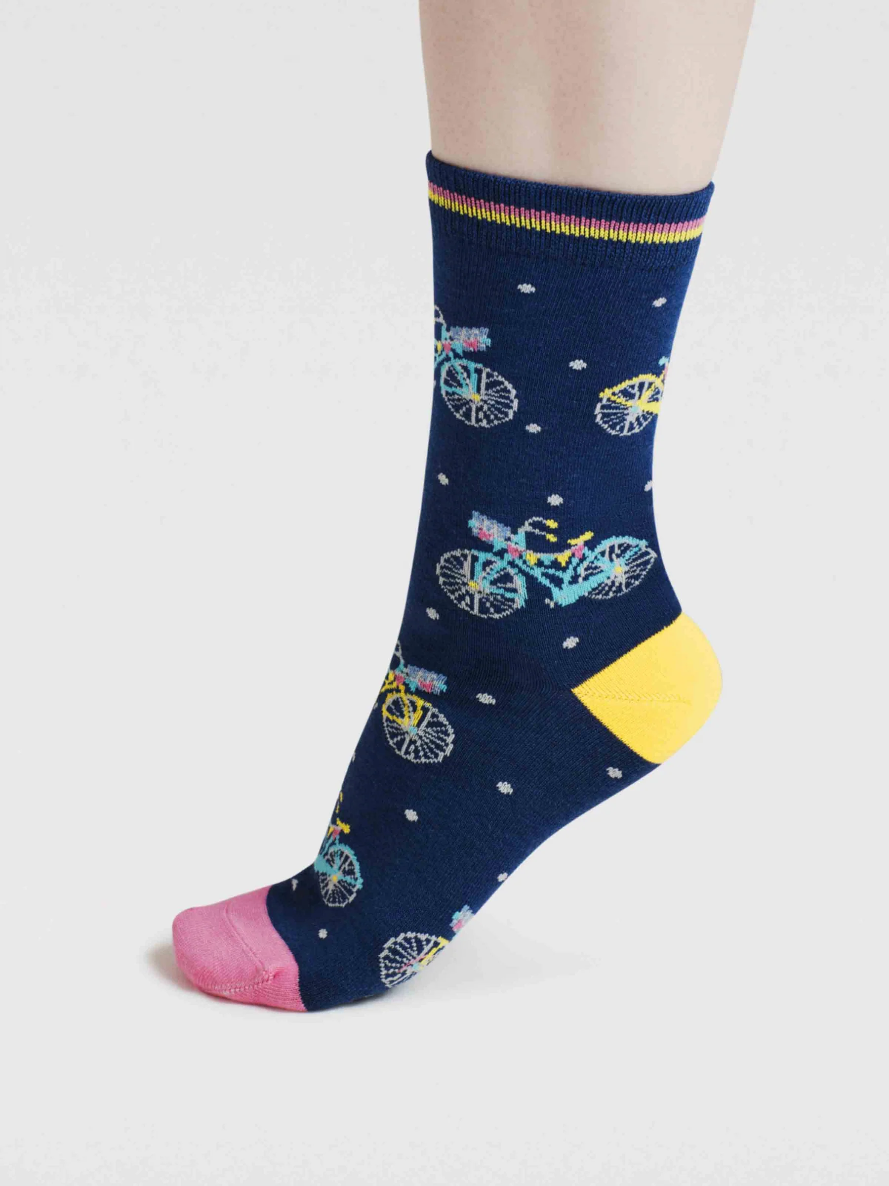 Womens Rosette Bike Bamboo Socks - Indigo Blue - Flockneti