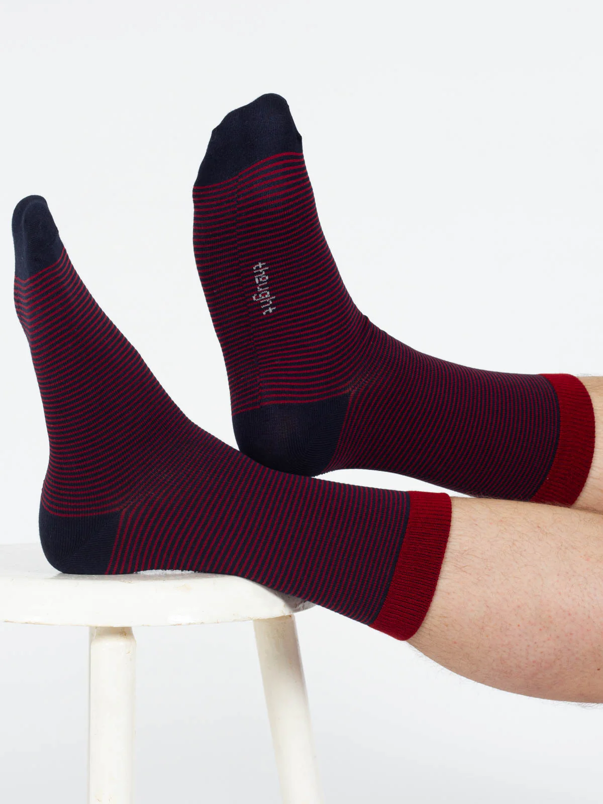 Thin Stripe Bamboo Crew Socks - Red - Flockneti