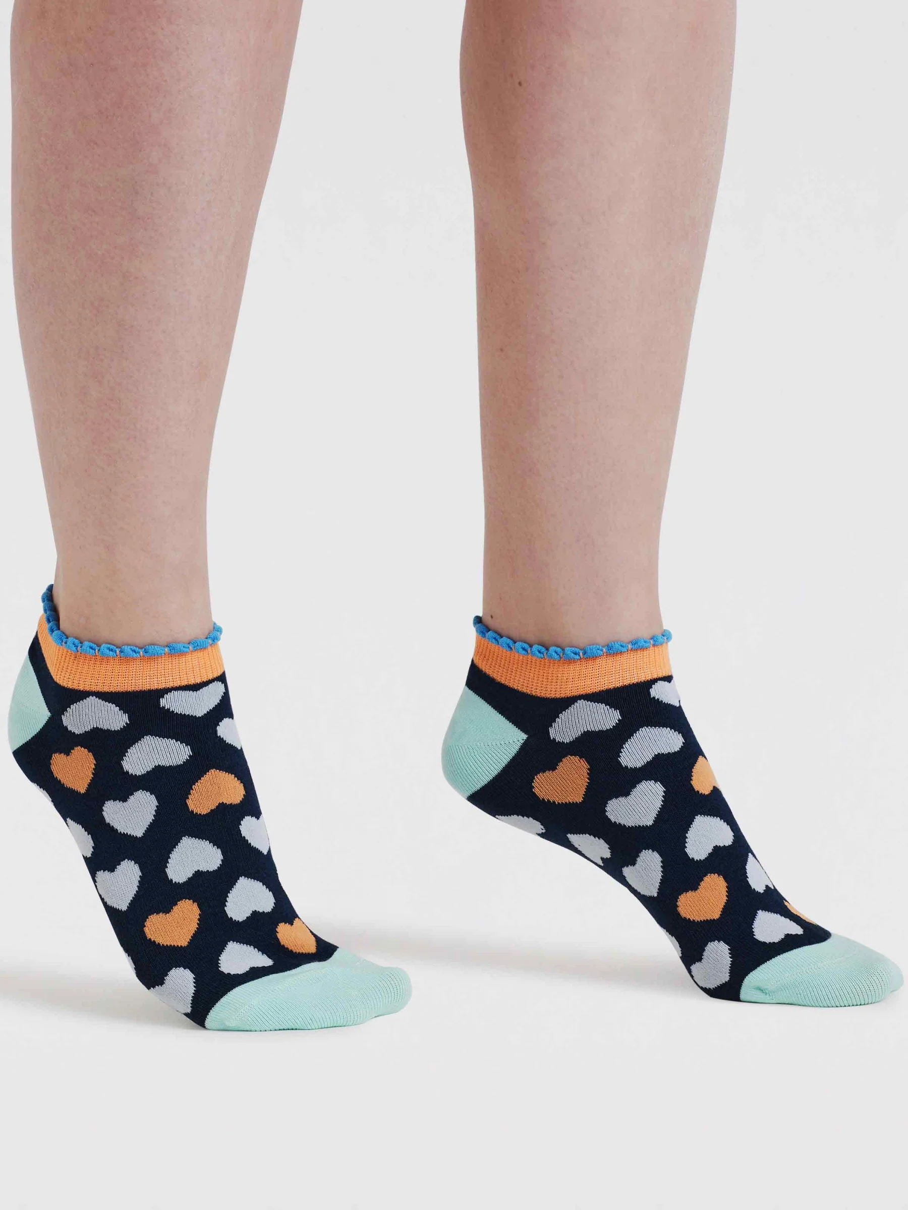 Womens Islay Heart Bamboo Trainer Socks - Deep Mint - Flockneti