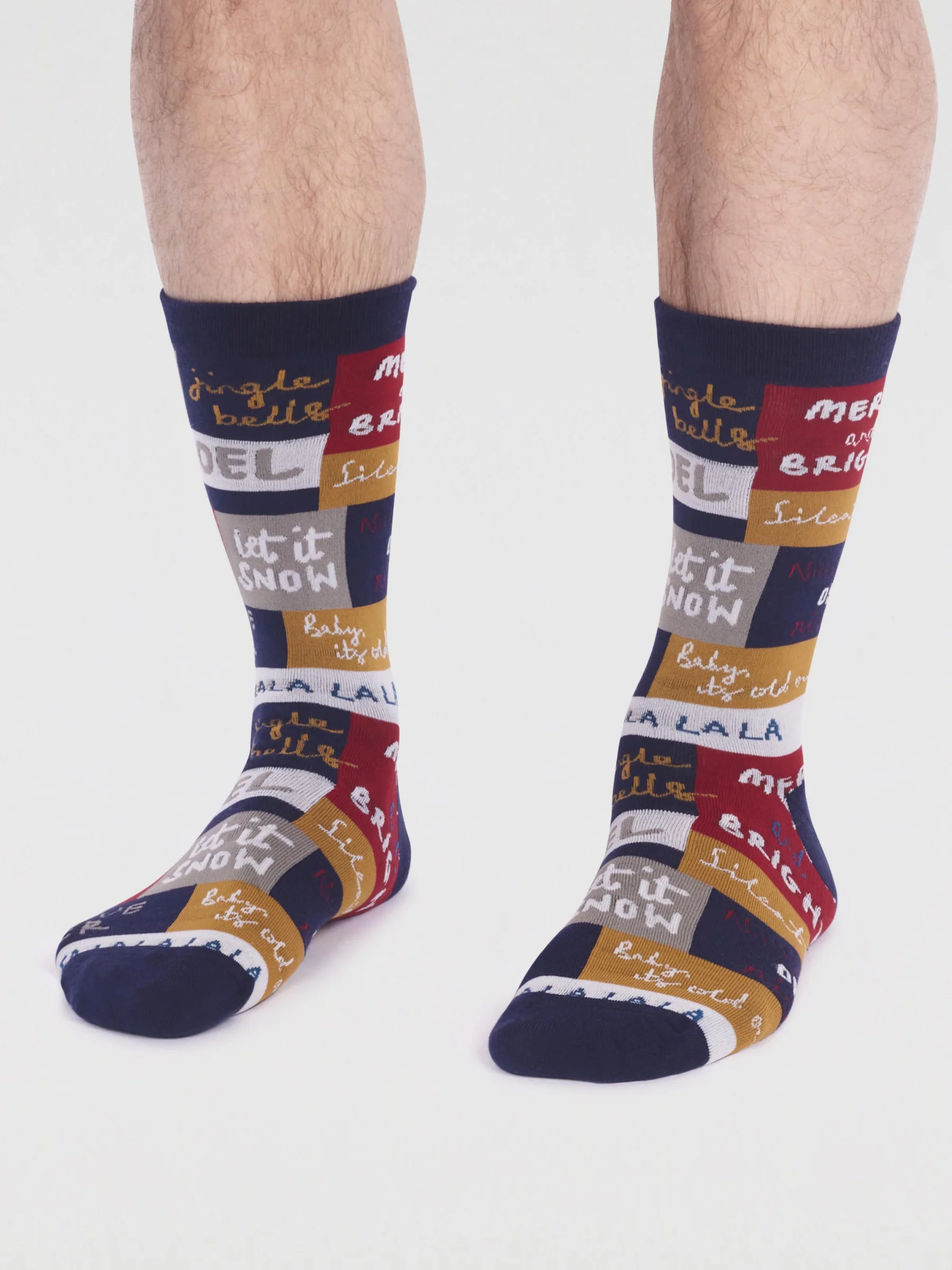 Caleb Organic Cotton Christmas Slogan Socks - Navy - Flockneti