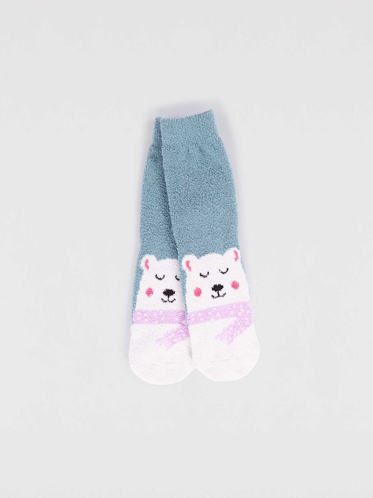 Billie Recycled Polyester Kids Animal Fluffy Sock - Eucalyptus Blue - Flockneti