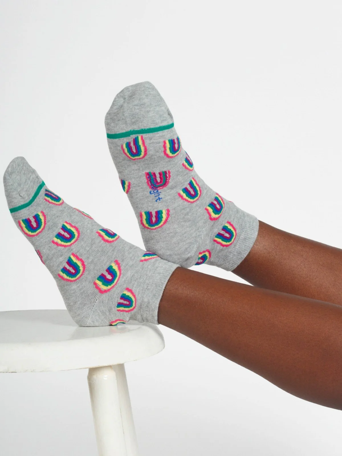 Rainbow Short Bamboo Ankle Socks - Grey Multi - Flockneti