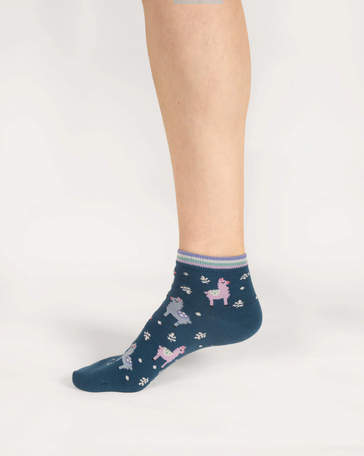Womens Llama Ankle Organic Cotton Socks - Lake Blue - Flockneti