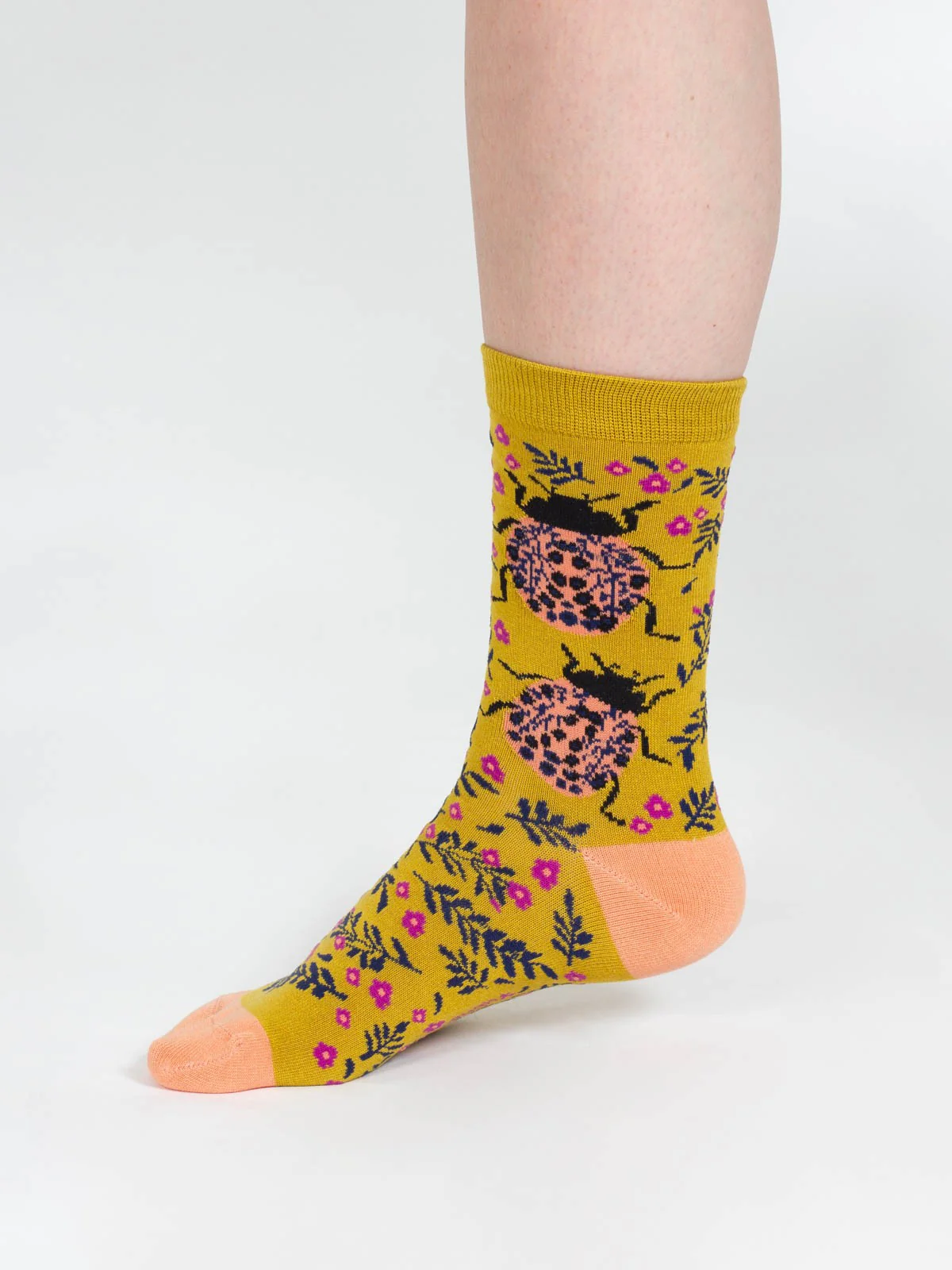 Insect Floral Bamboo Socks - Yellow Beetle - Flockneti