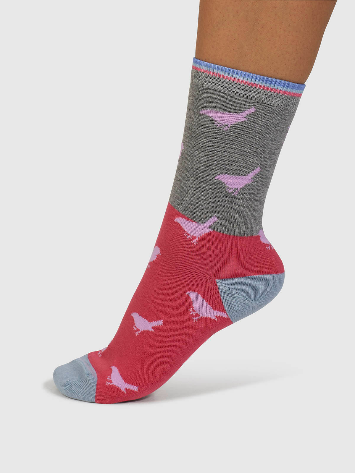 Birdie Colour Block Bamboo Socks - Mid Grey Marle - Flockneti