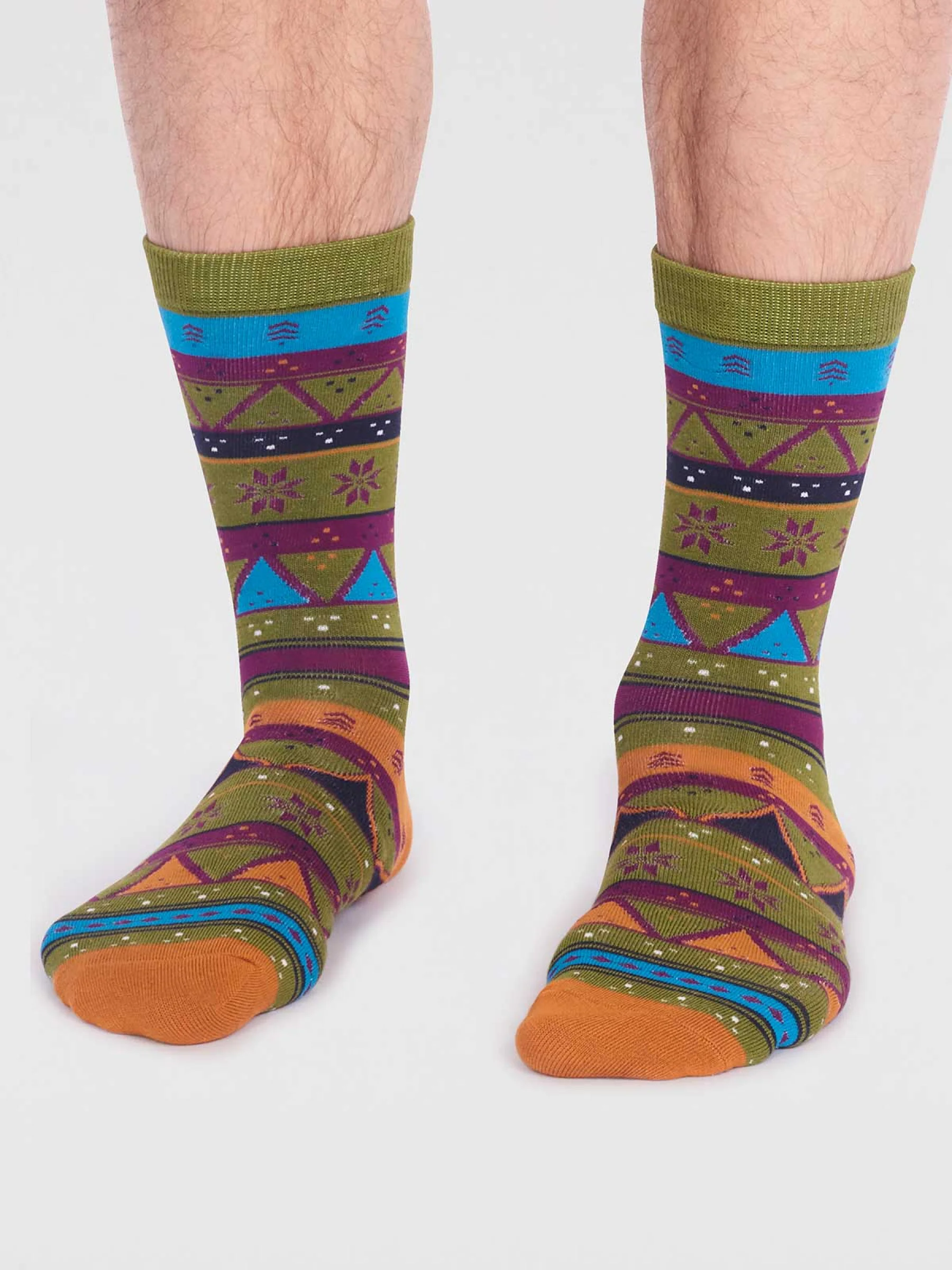 Casper Bamboo Christmas Fairisle Socks - Lichen Green - Flockneti