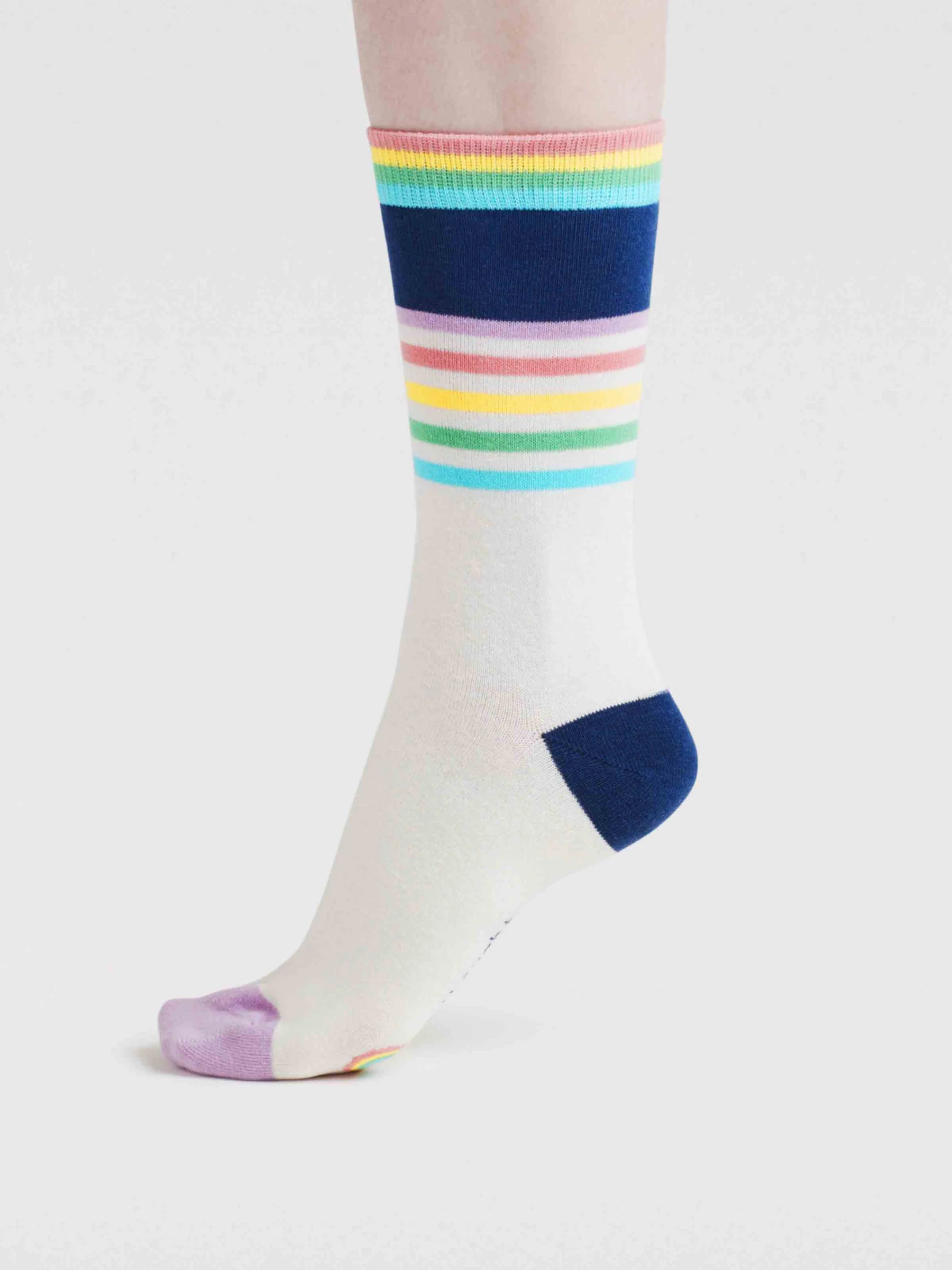 Womens Clara Rainbow Stripe Organic Cotton Socks - Lavender Purple - Flockneti