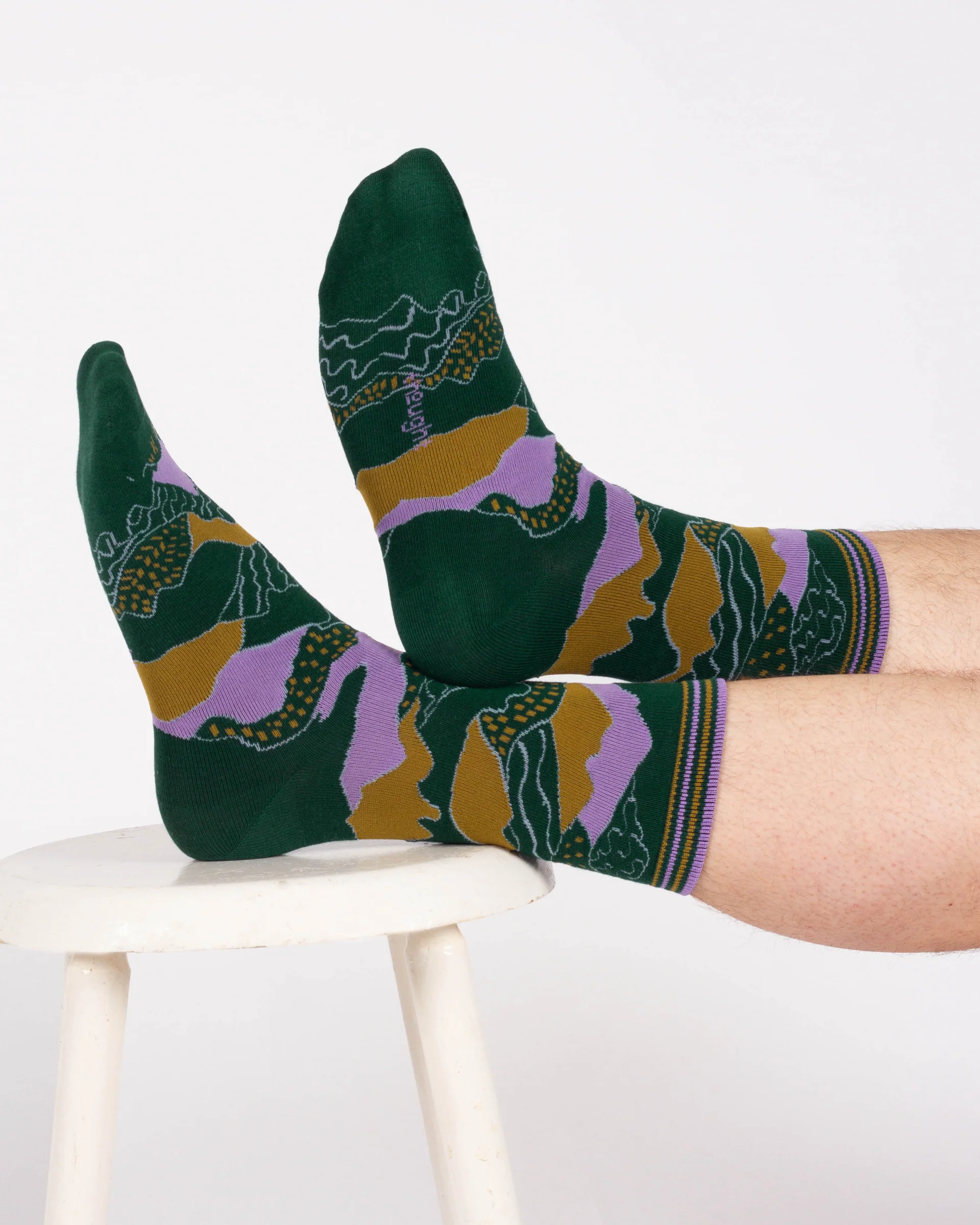 Mountain Range Bamboo Crew Socks - Green/Abstract - Flockneti