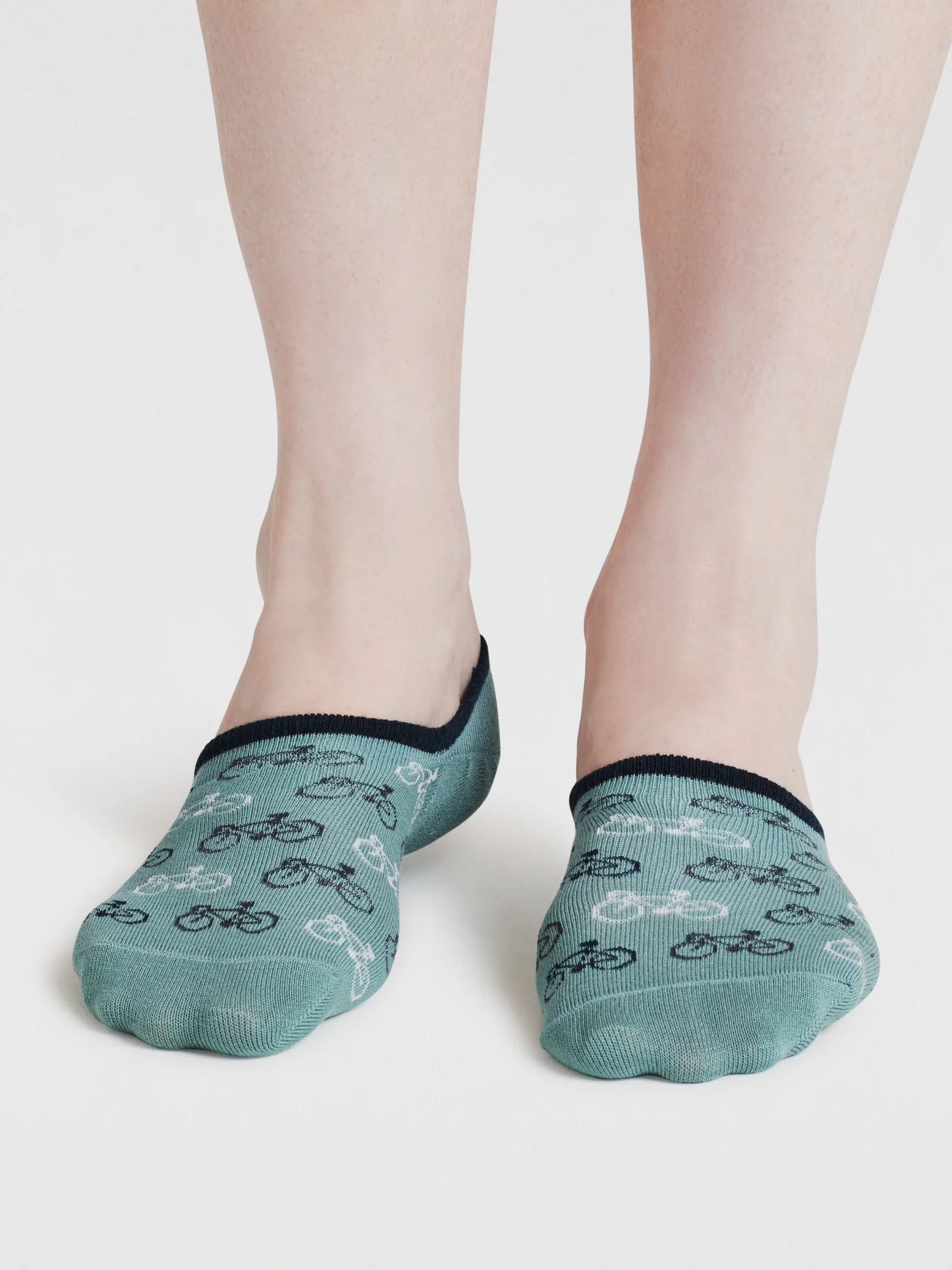 Mens Berit Bicycle Bamboo No-Show Socks - Lagoon Green - Flockneti