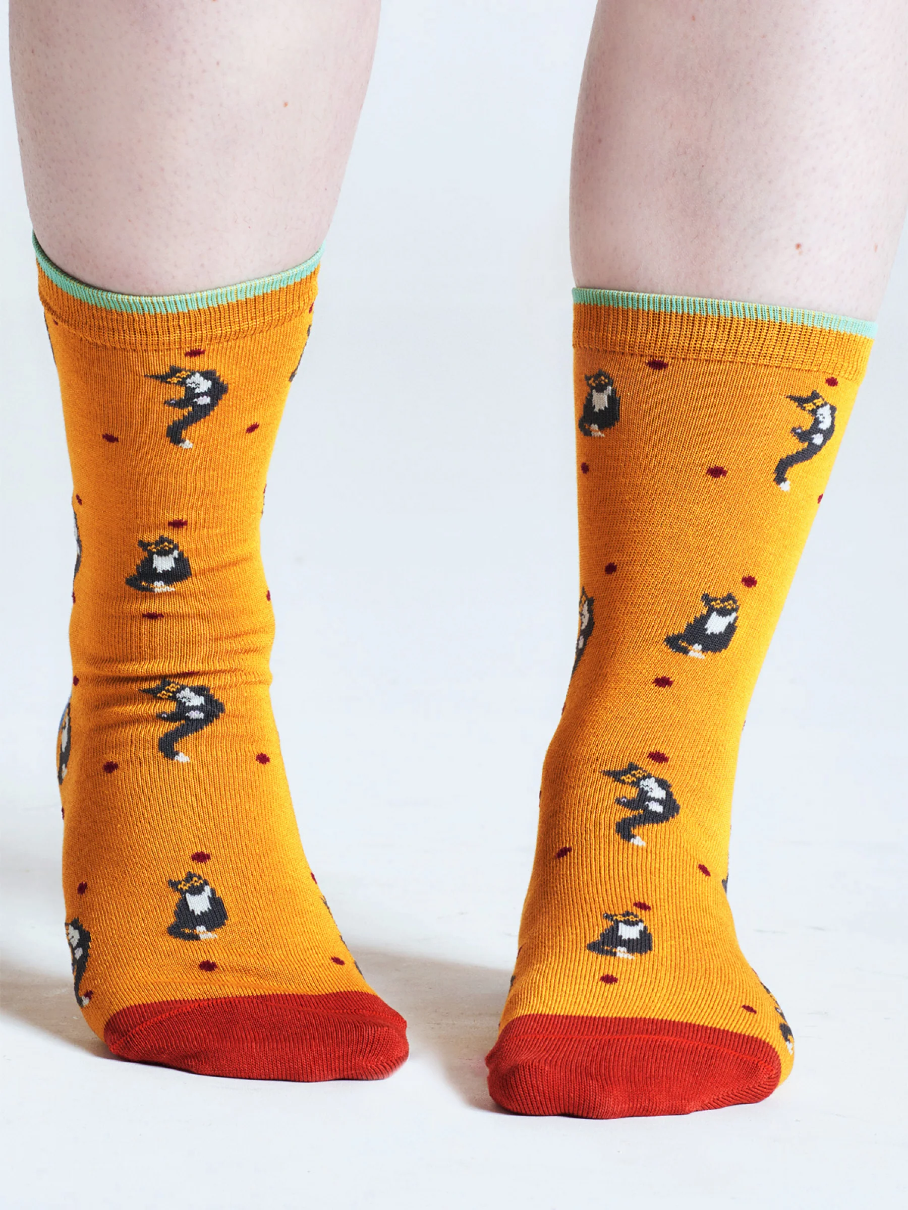 Serafina Cat Bamboo Socks - Yellow - Flockneti
