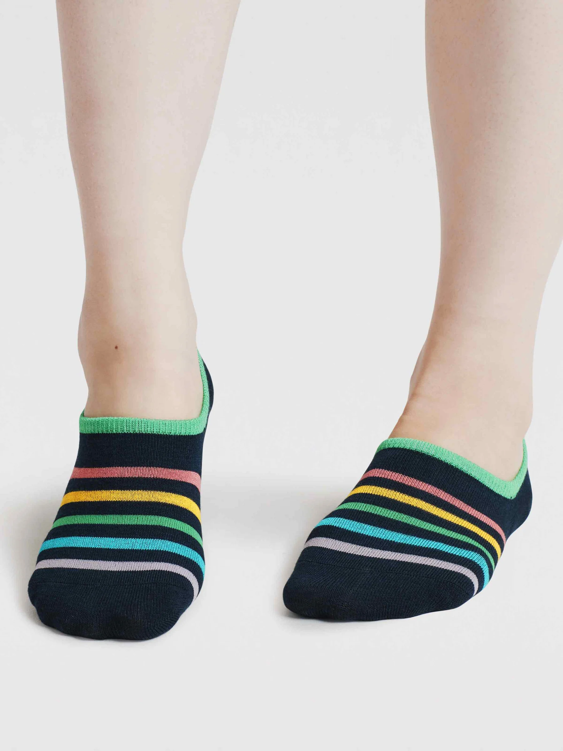 Womens Dina Rainbow Bamboo No-Show Socks - Navy - Flockneti