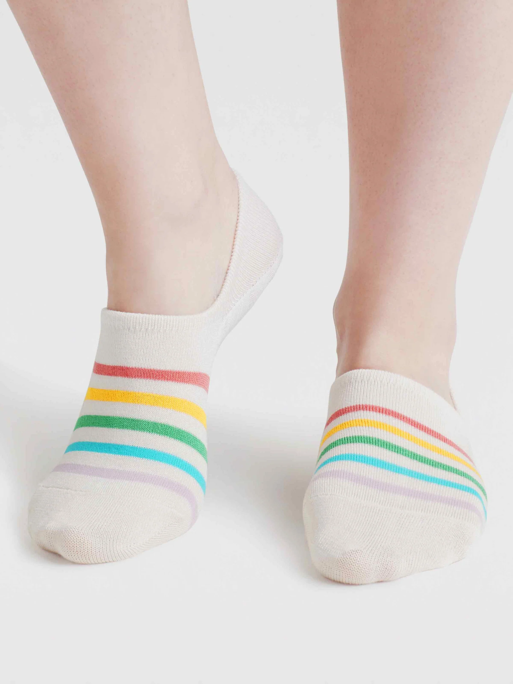 Womens Dina Rainbow Bamboo No-Show Socks - Stone White - Flockneti
