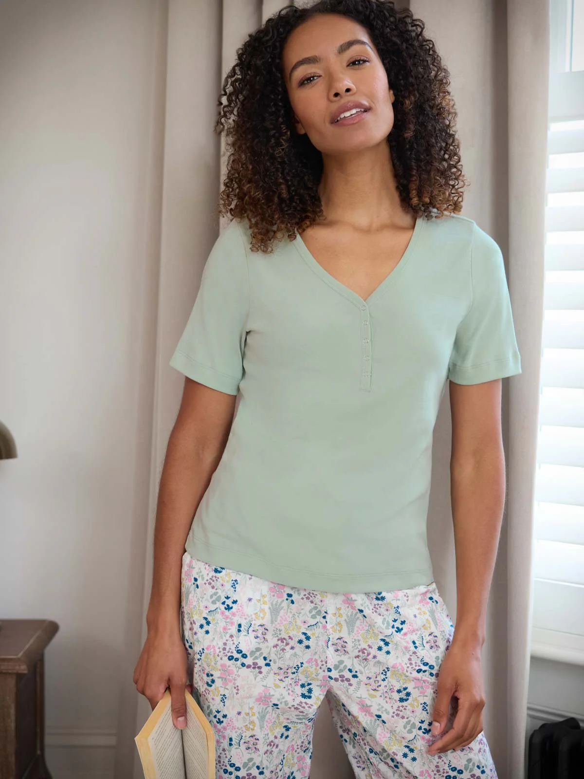 Short Sleeve Rib Henley Top - Duck Egg - Flockneti