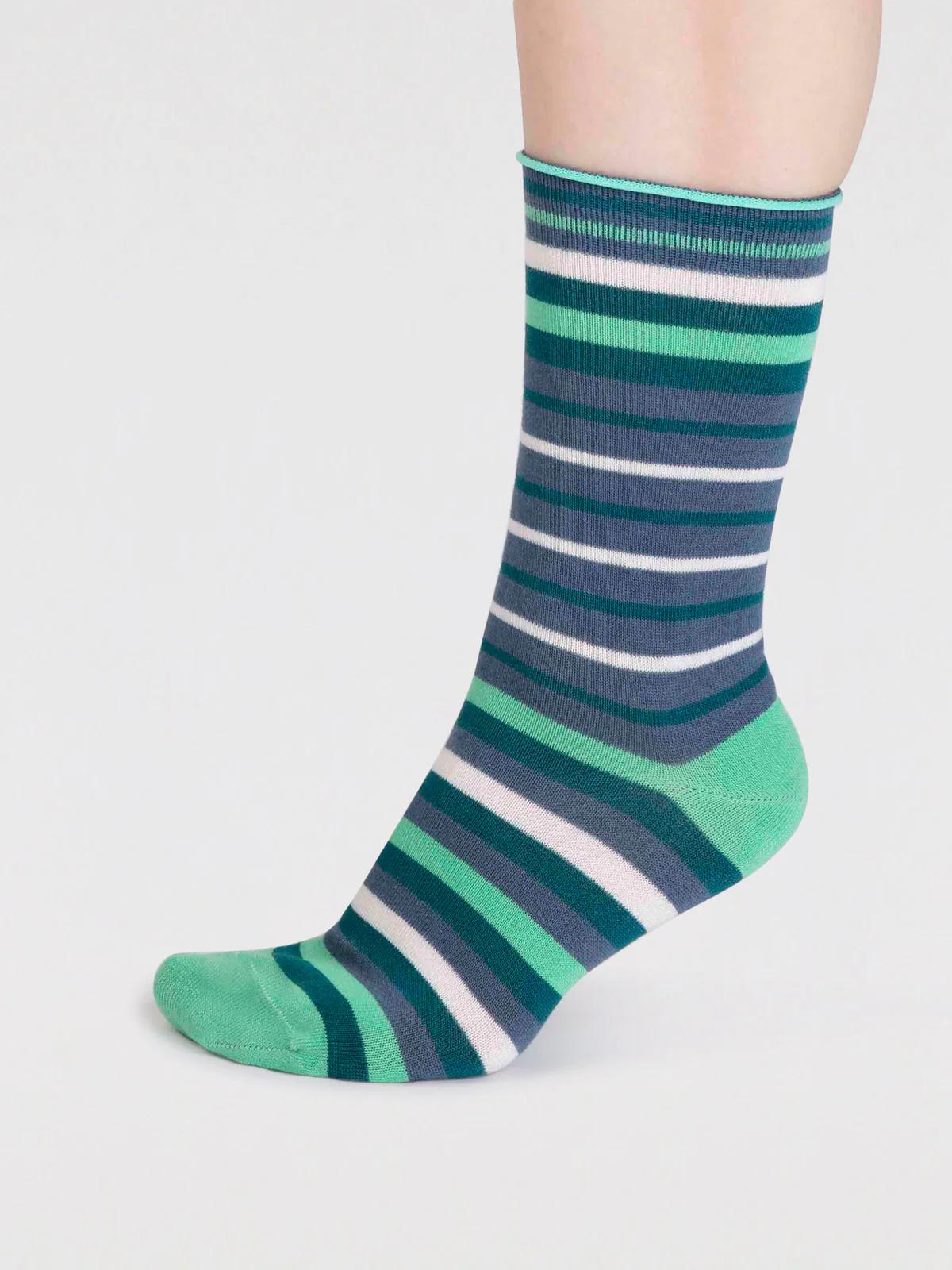 Lucia Bamboo Stripe Socks - Misty Blue - Flockneti