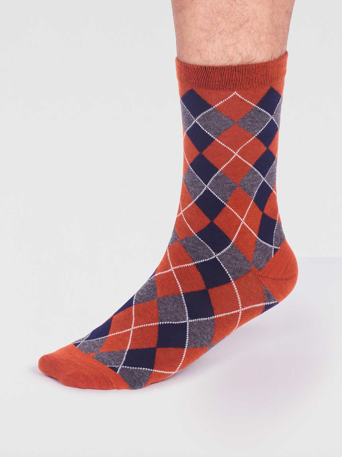 Ivan Organic Cotton Check Socks - Jaffa Orange - Flockneti