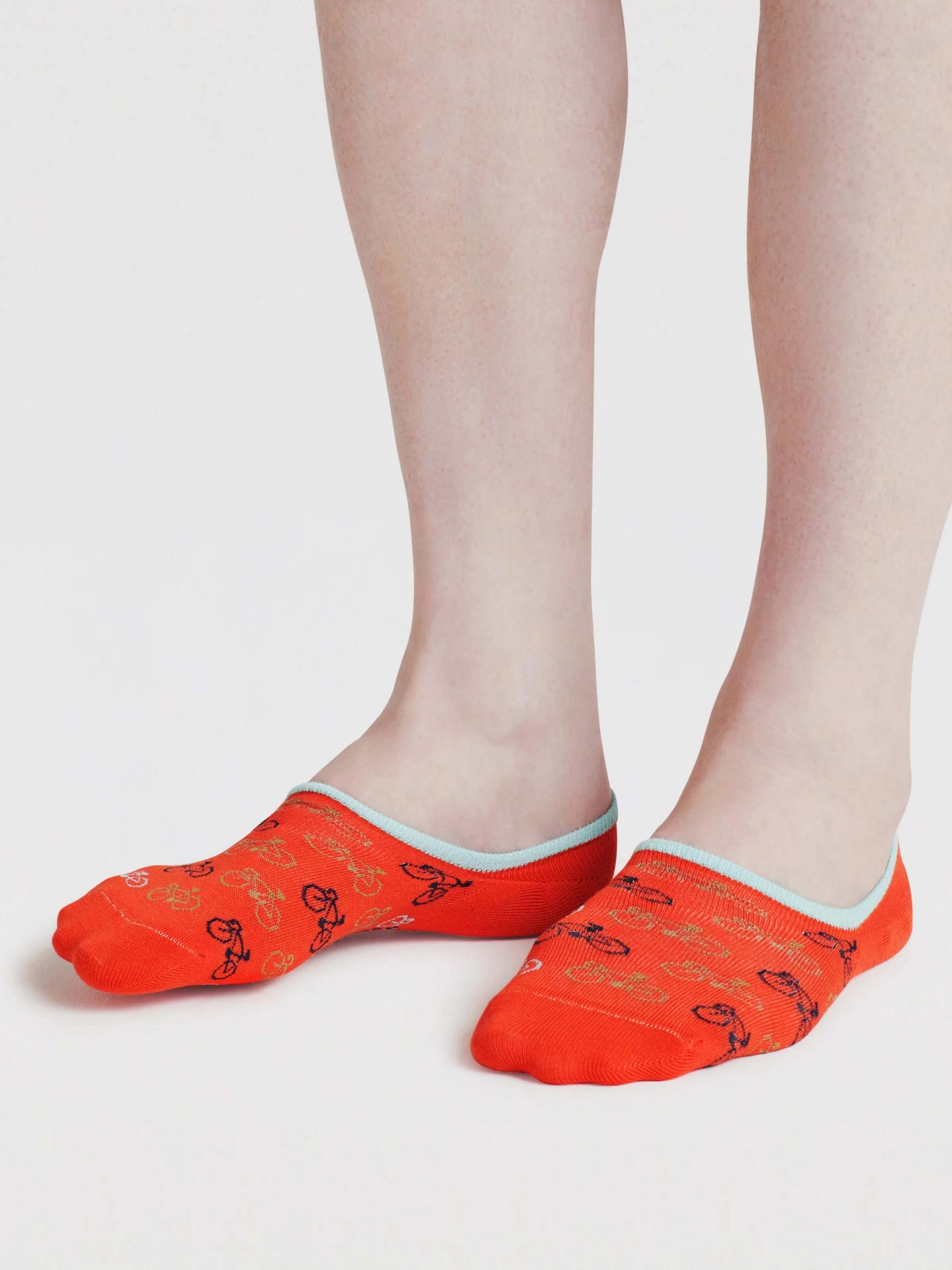 Mens Berit Bicycle Bamboo No-Show Socks - Clementine Orange - Flockneti