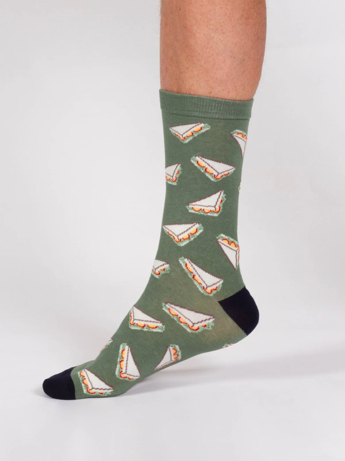 Explorer Organic Cotton Crew Socks - Green/Sandwiches - Flockneti