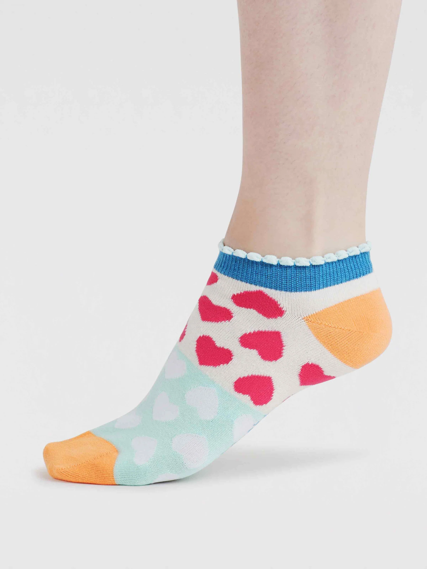 Womens Islay Heart Bamboo Trainer Socks - Tangerine Orange - Flockneti
