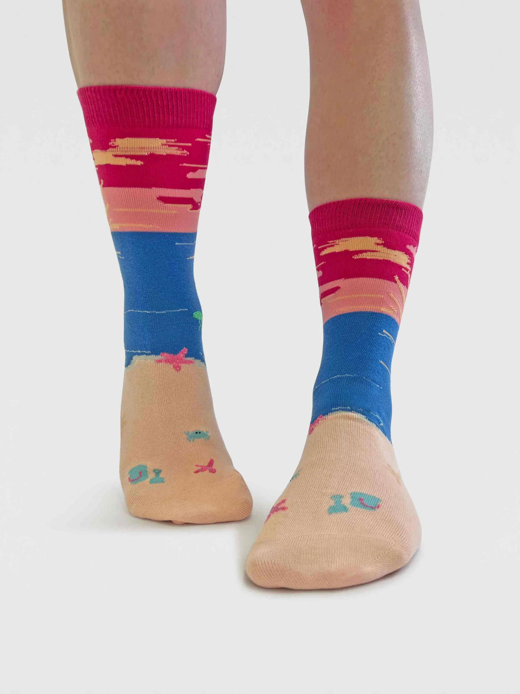 Womens Bess Beach Sunset Organic Cotton Socks - Neon Pink - Flockneti