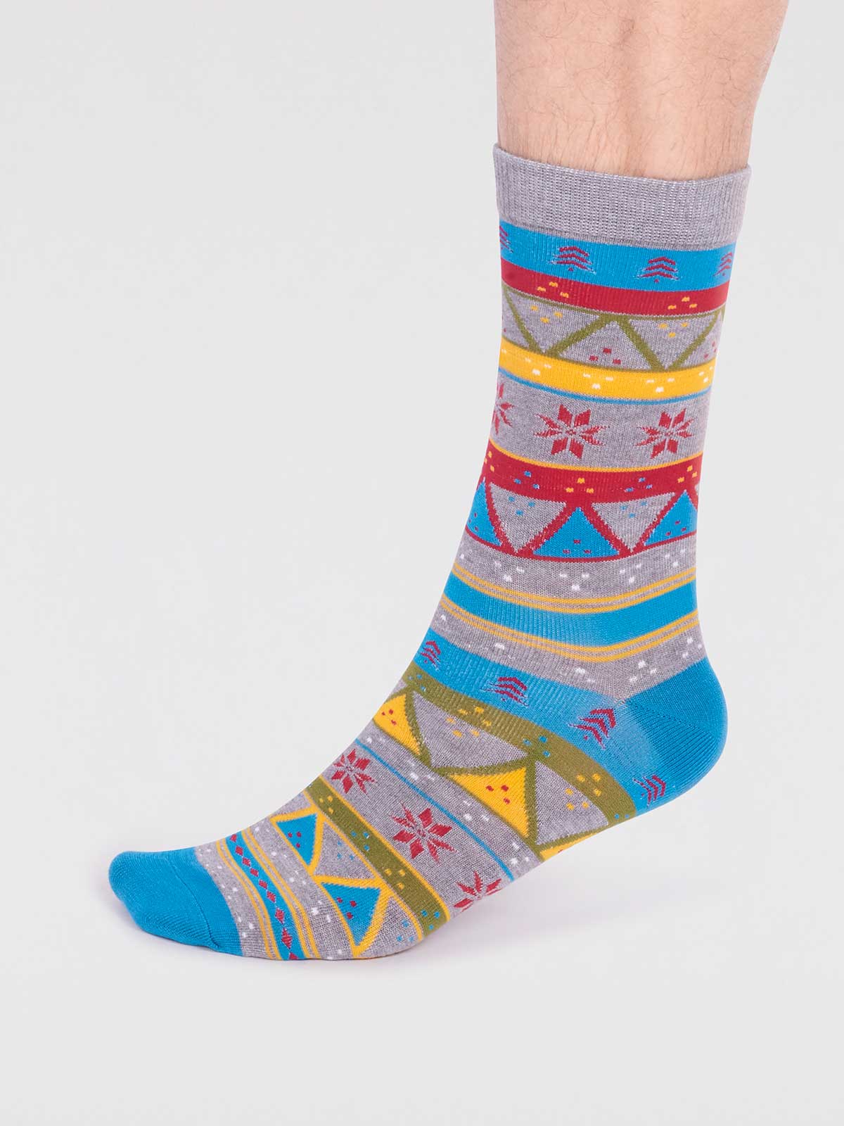 Casper Bamboo Christmas Fairisle Socks - Grey Marle - Flockneti