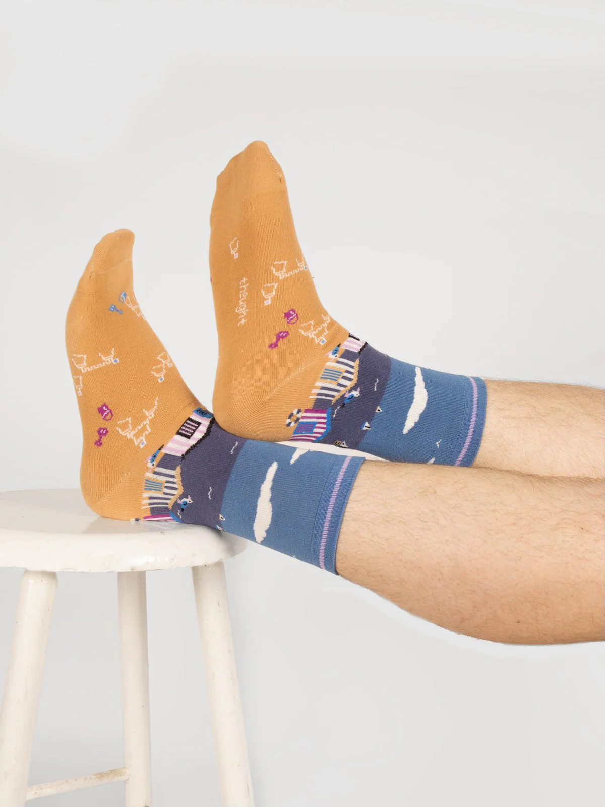 Mens Waterfront Scene Organic Cotton Socks - Dusty Blue - Flockneti