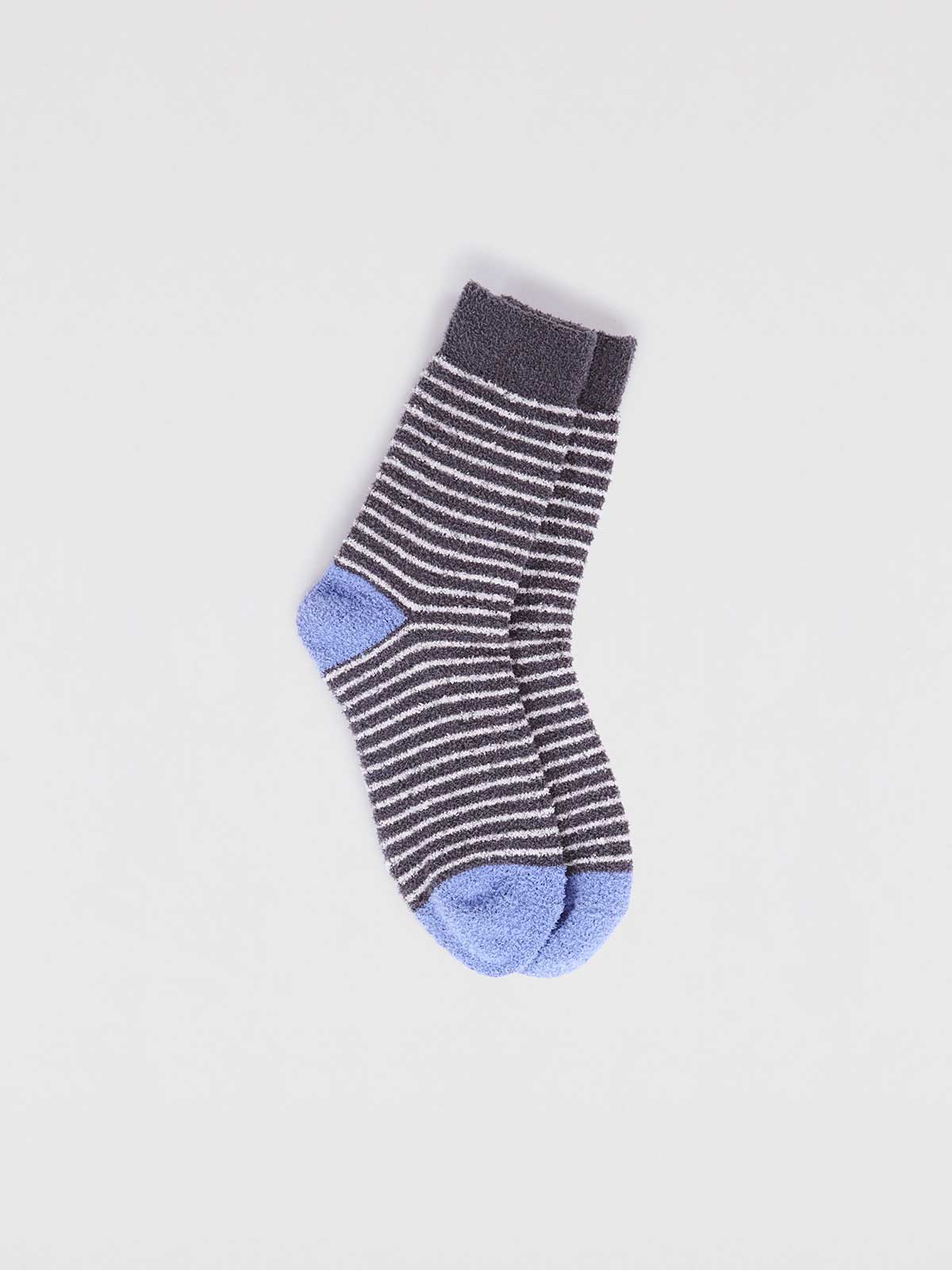 Sammie Kids' Recycled Polyester Stripe Fluffy Sock - Dark Grey Marle - Flockneti