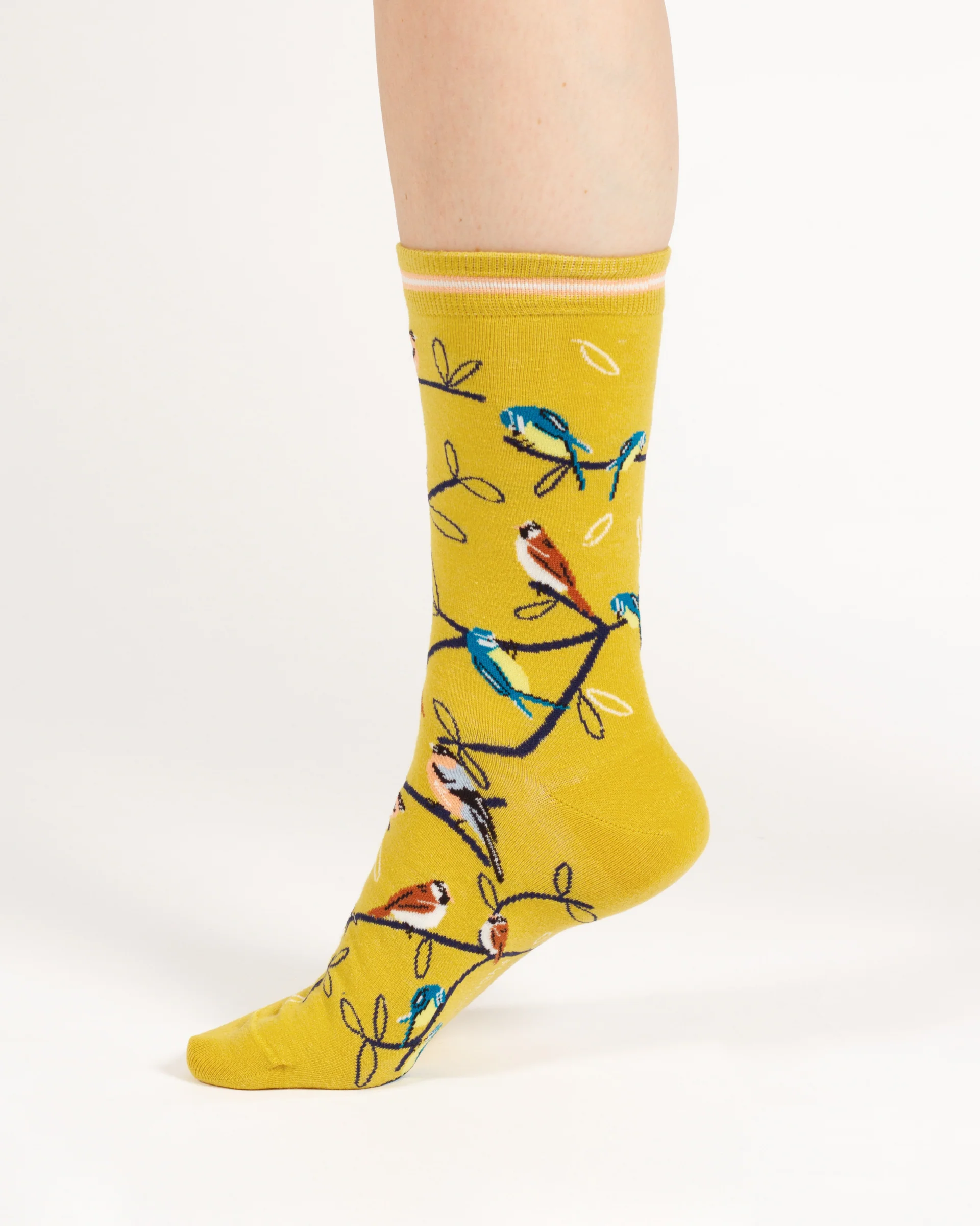 Multi Bird Organic Cotton Socks - Yellow - Flockneti