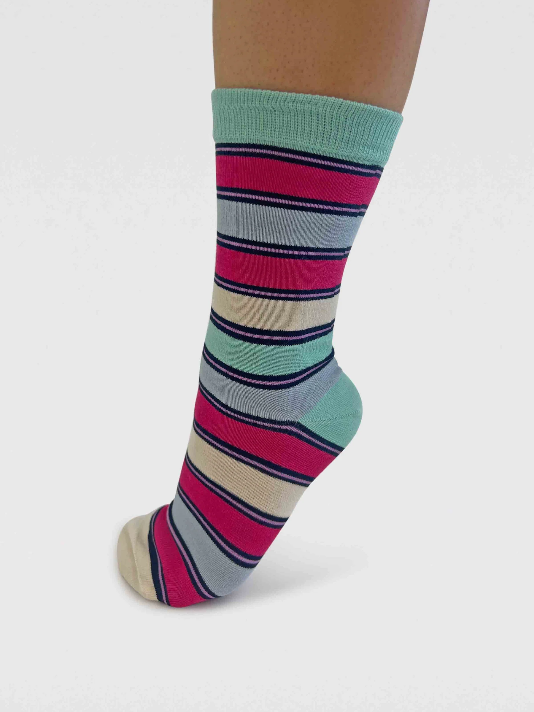 Womens Cleo Stripe Bamboo Socks - Deep Mint - Flockneti