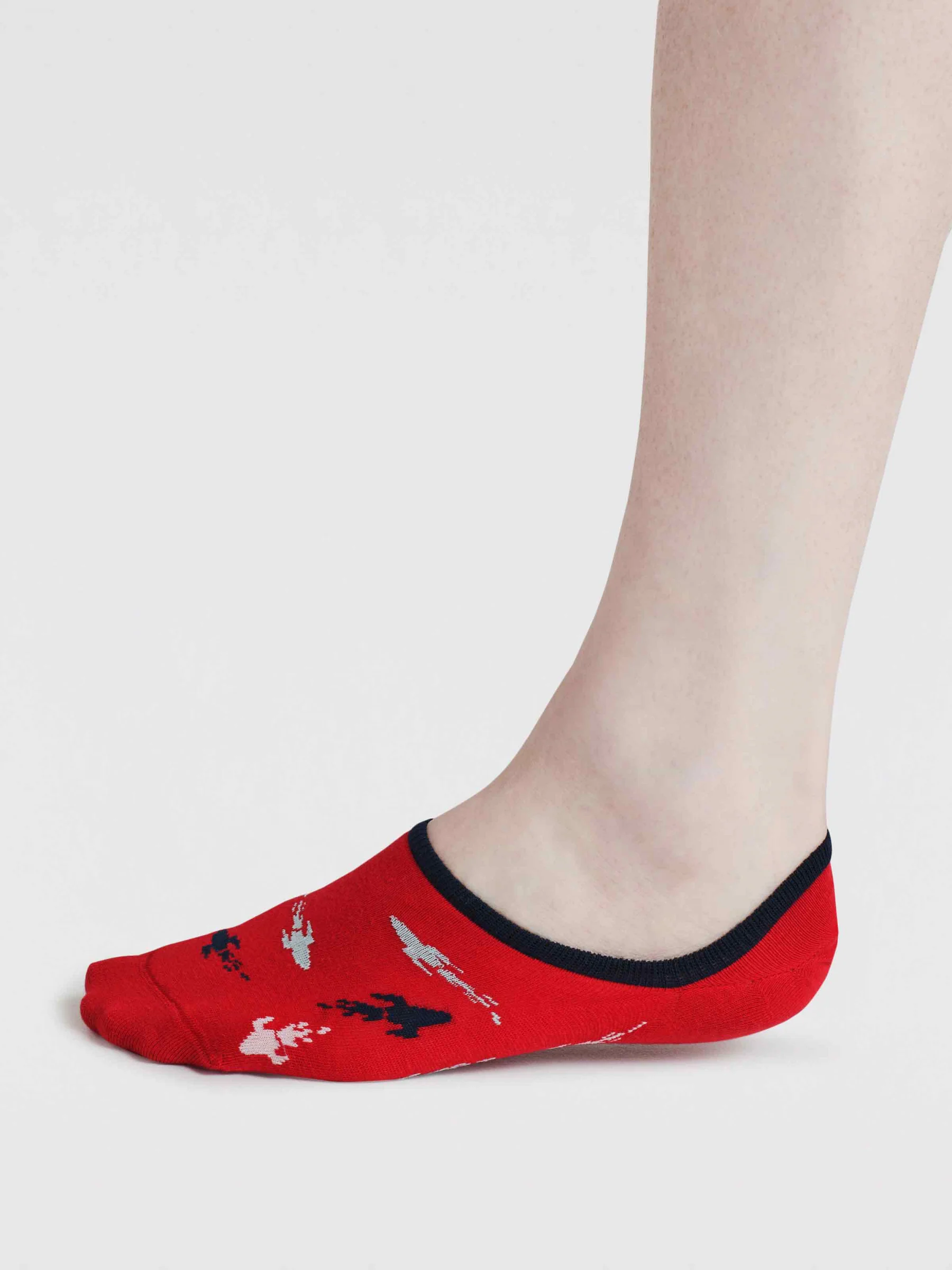 Space Rocket Organic Cotton No-Show Socks - Cranberry Red - Flockneti