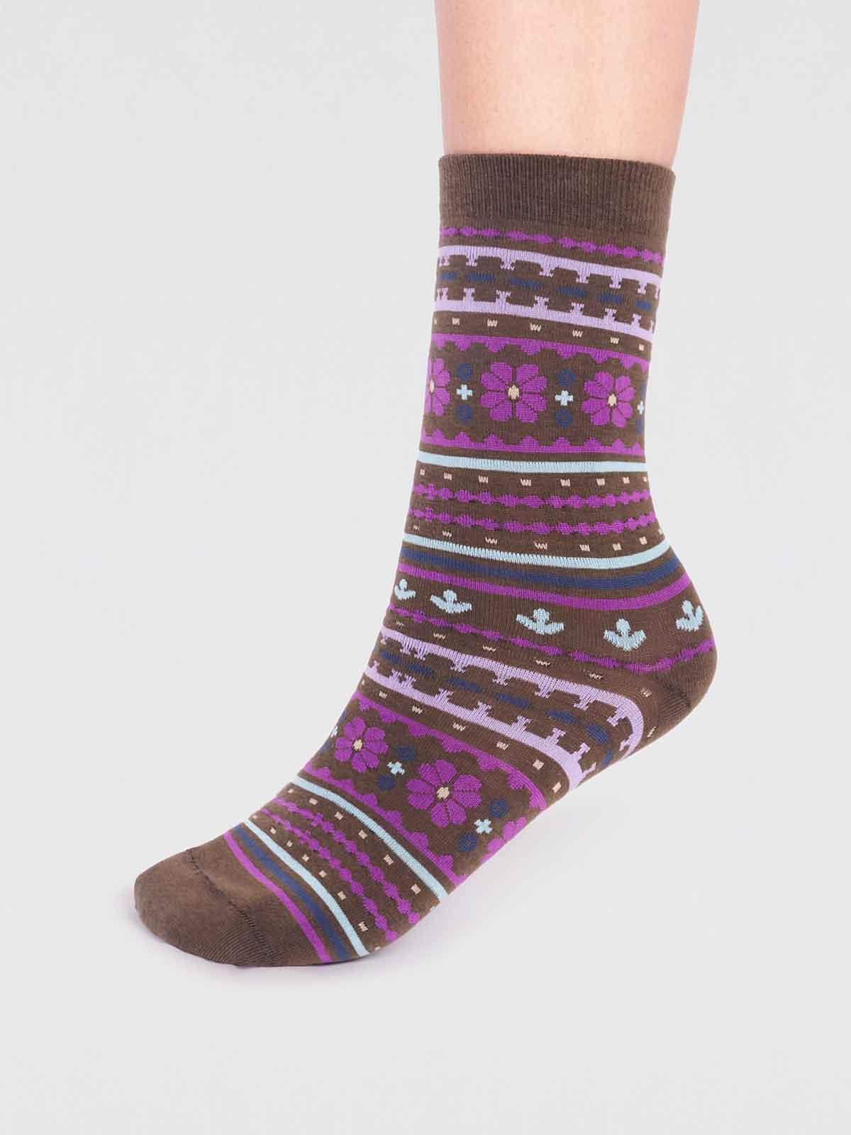 Waverly Organic Cotton Pattern Socks - Moss Green - Flockneti