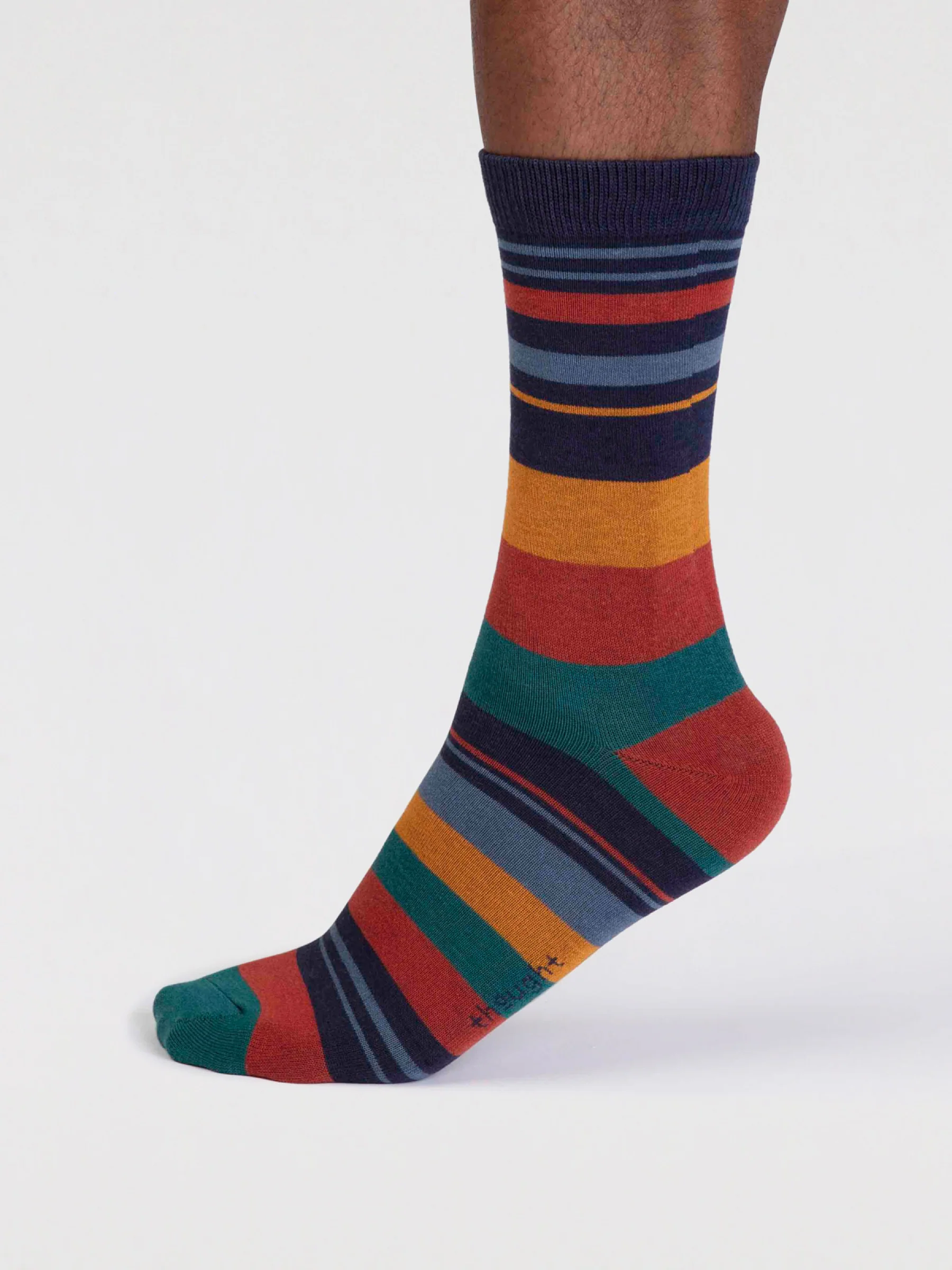 Mens Maddock Bamboo Stripe Socks - Indigo Blue - Flockneti