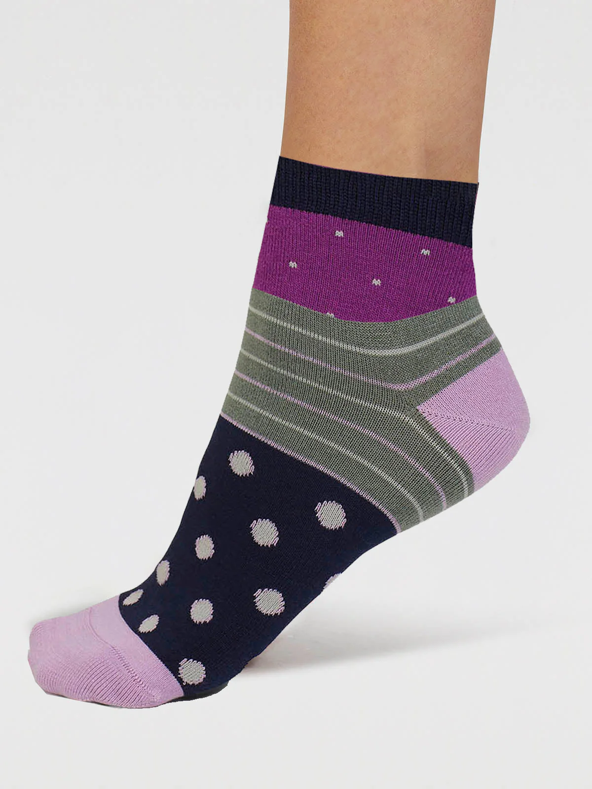 Rondel Spot And Stripe Bamboo Socks - Magenta Pink - Flockneti