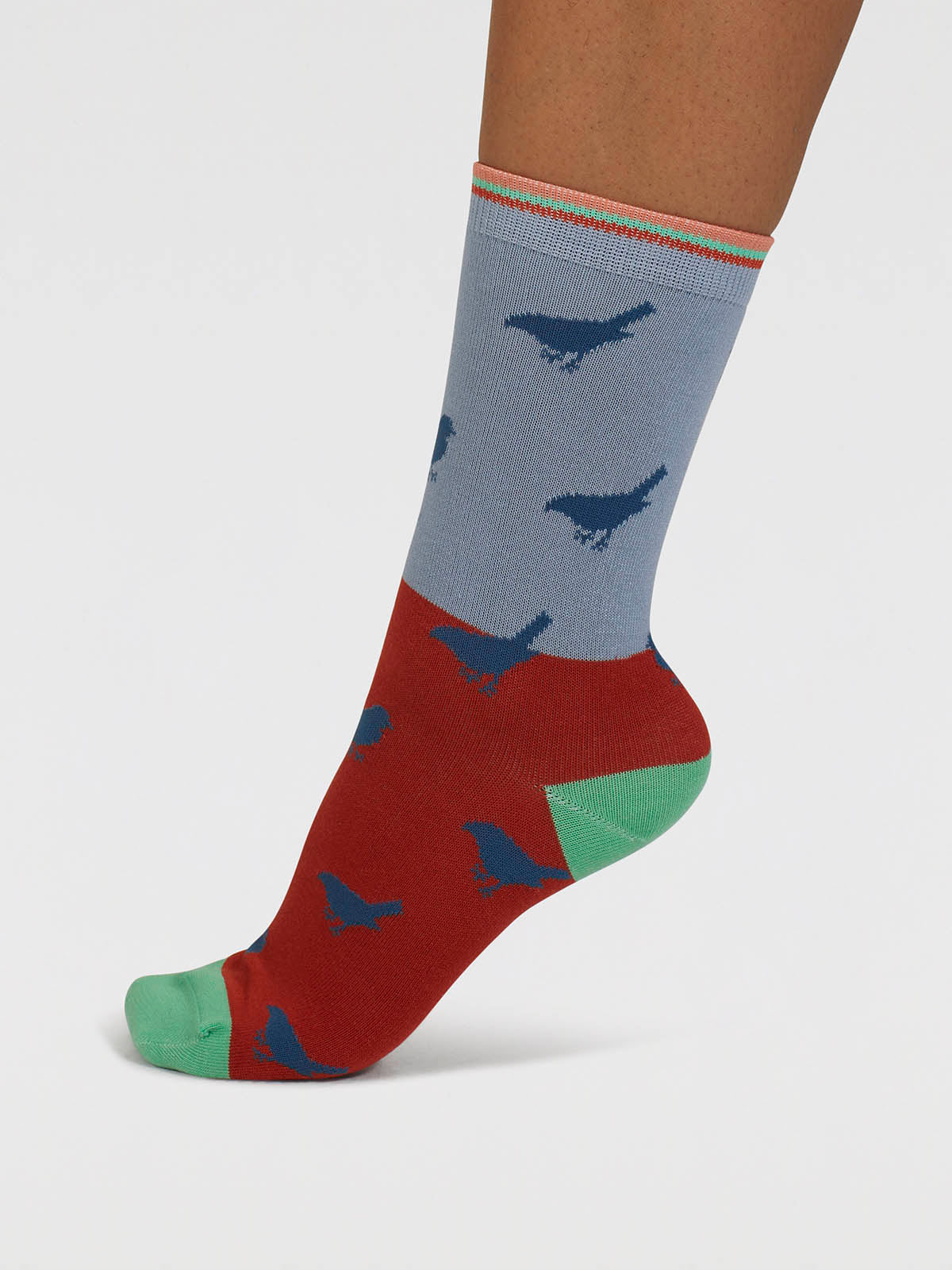 Birdie Colour Block Bamboo Socks - Chambray Blue - Flockneti