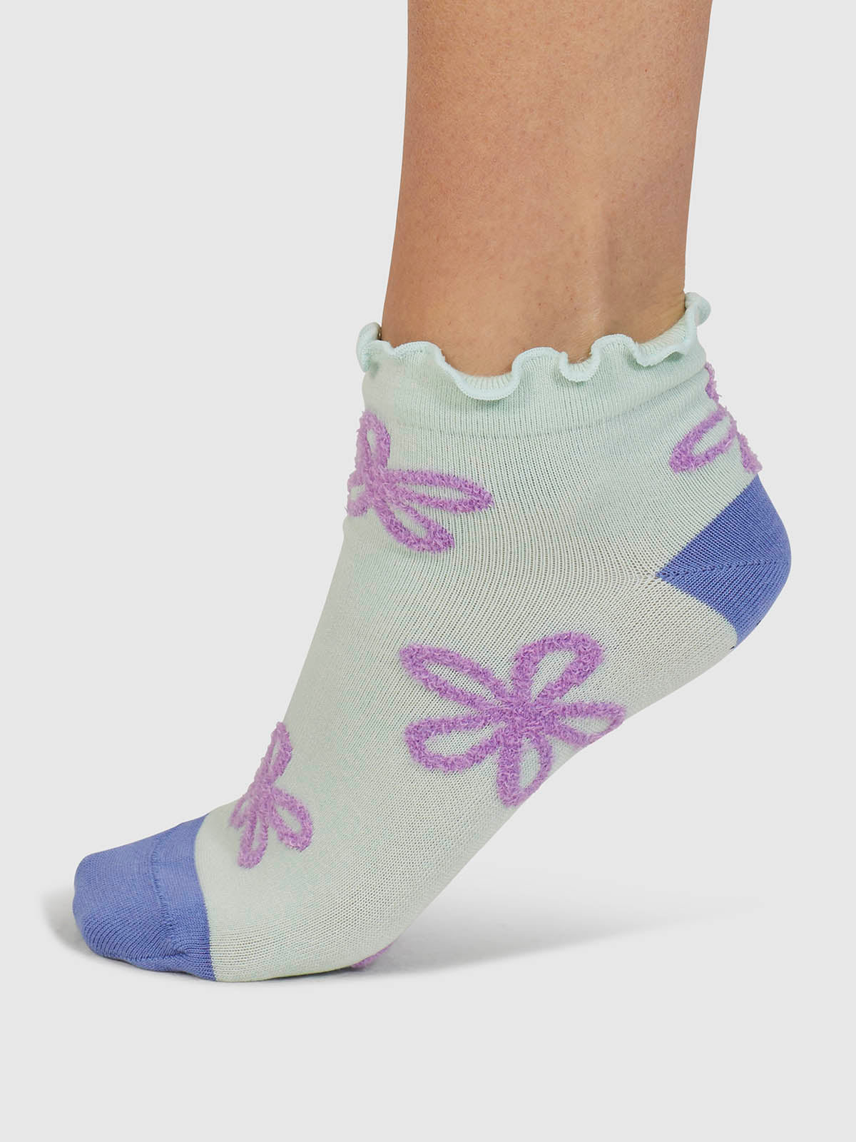 Daisee Textured Flower Bamboo Ankle Socks - Spearmint Green - Flockneti