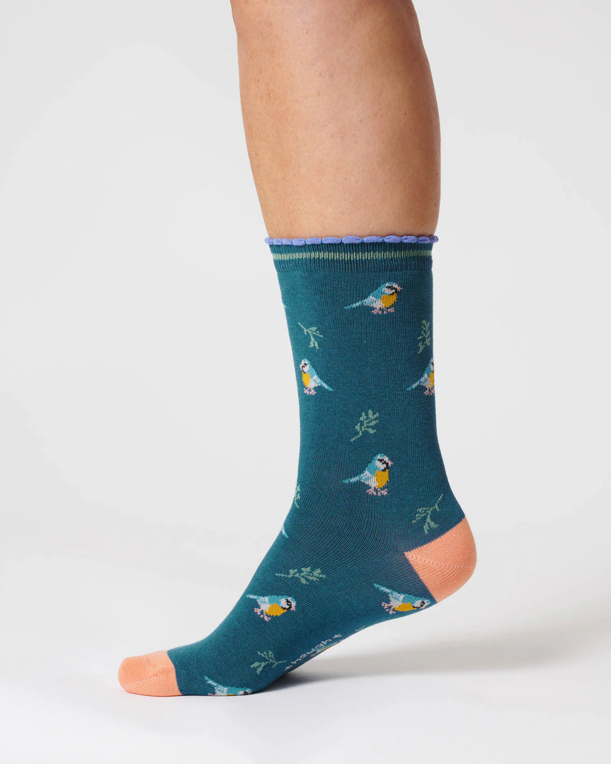 Womens Bird Organic Cotton Socks - Lake Blue - Flockneti