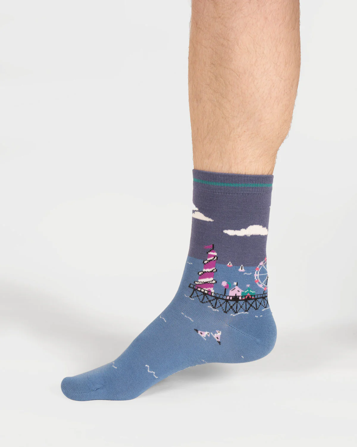 Mens Waterfront Scene Organic Cotton Socks - Lagoon Green - Flockneti