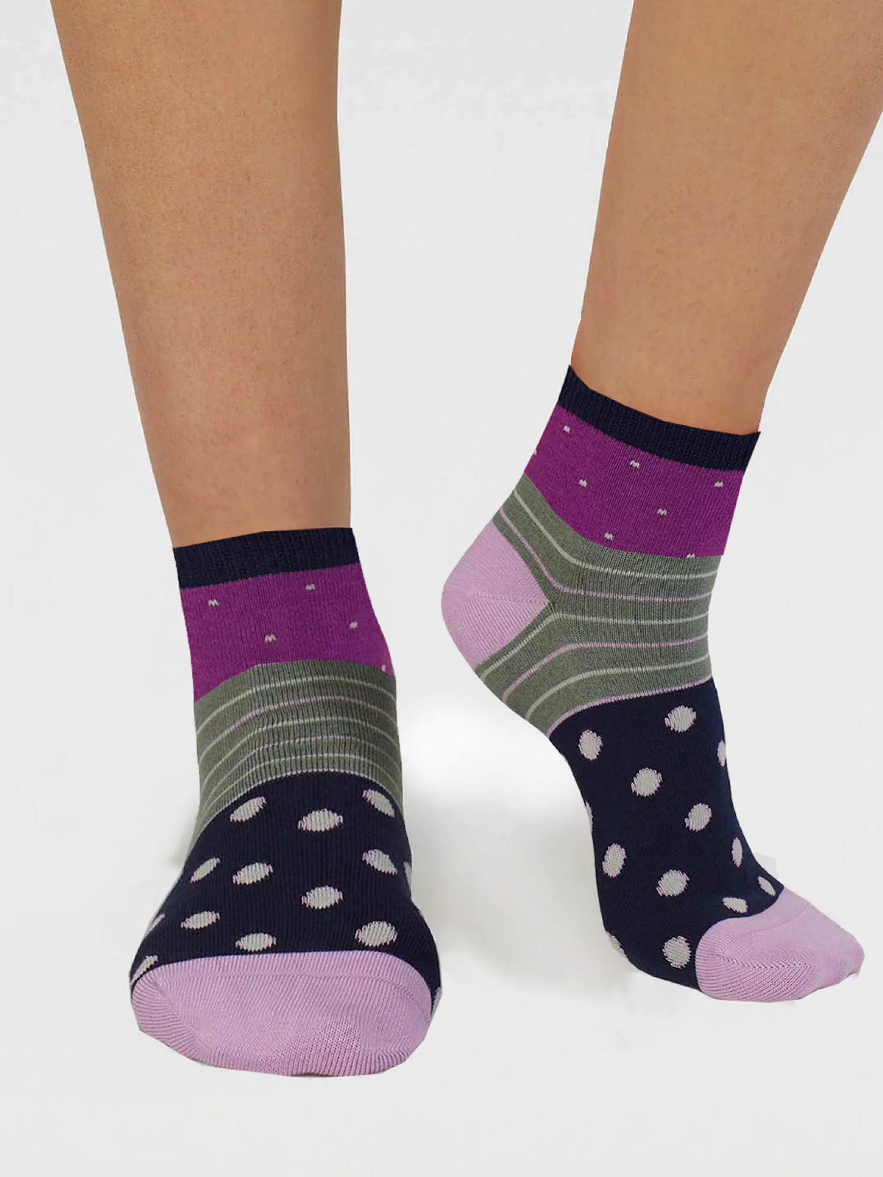 Rondel Spot And Stripe Bamboo Socks - Magenta Pink - Flockneti