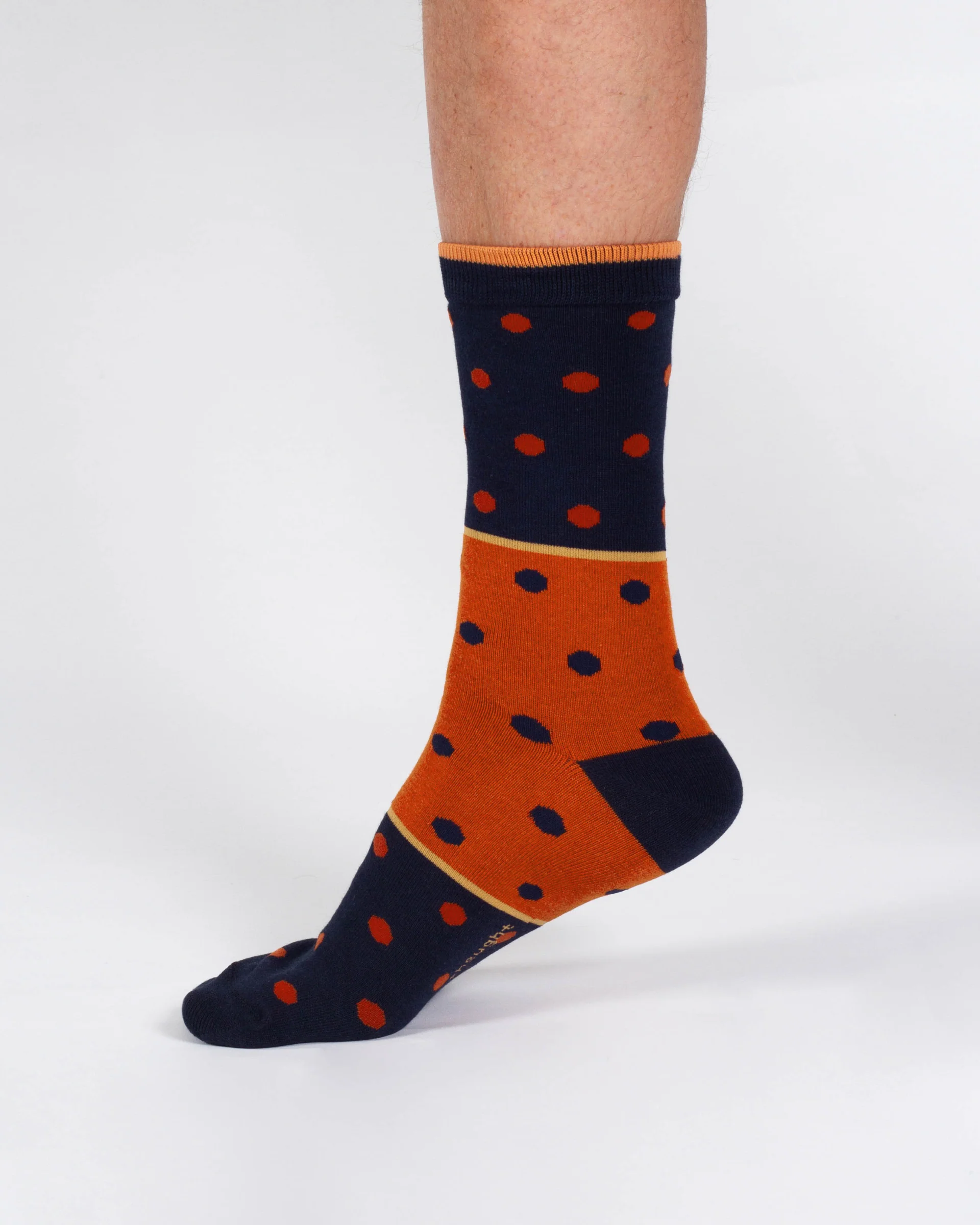 Spot Stripe Bamboo Crew Socks - Navy Orange - Flockneti