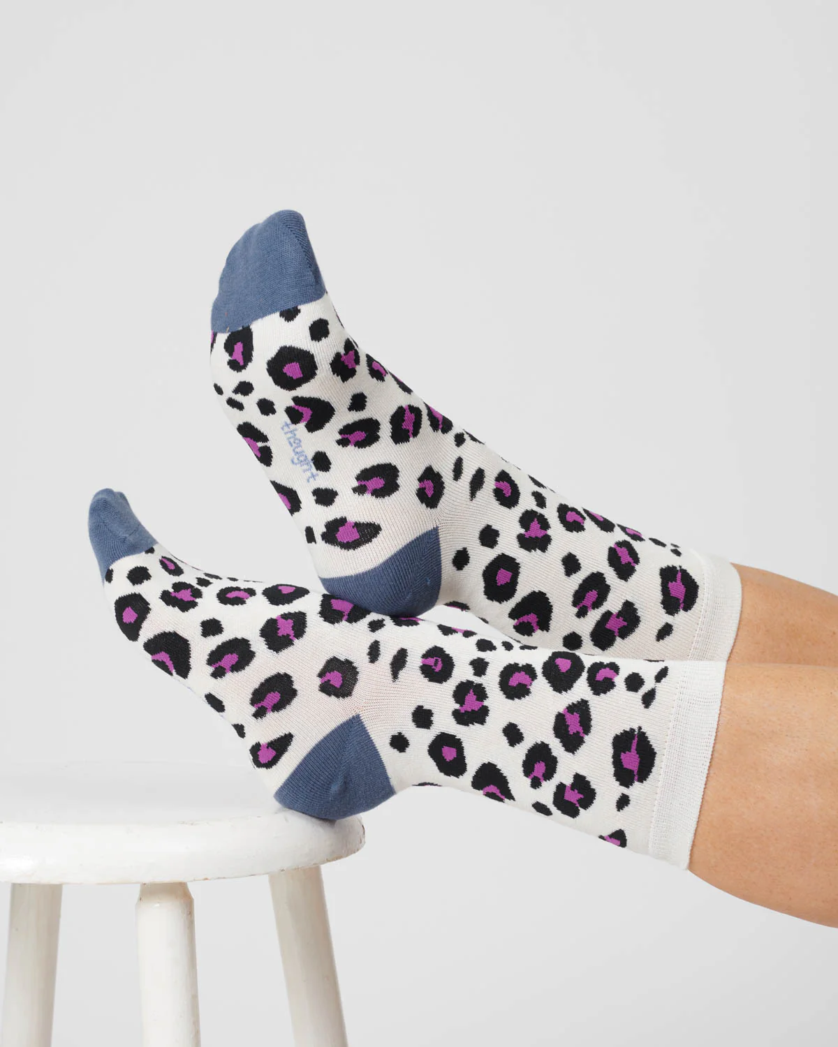 Womens Animal Print Bamboo Socks - Stone White - Flockneti