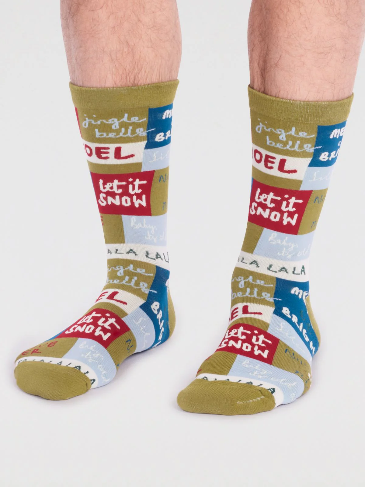 Caleb Organic Cotton Christmas Slogan Socks - Lichen Green - Flockneti