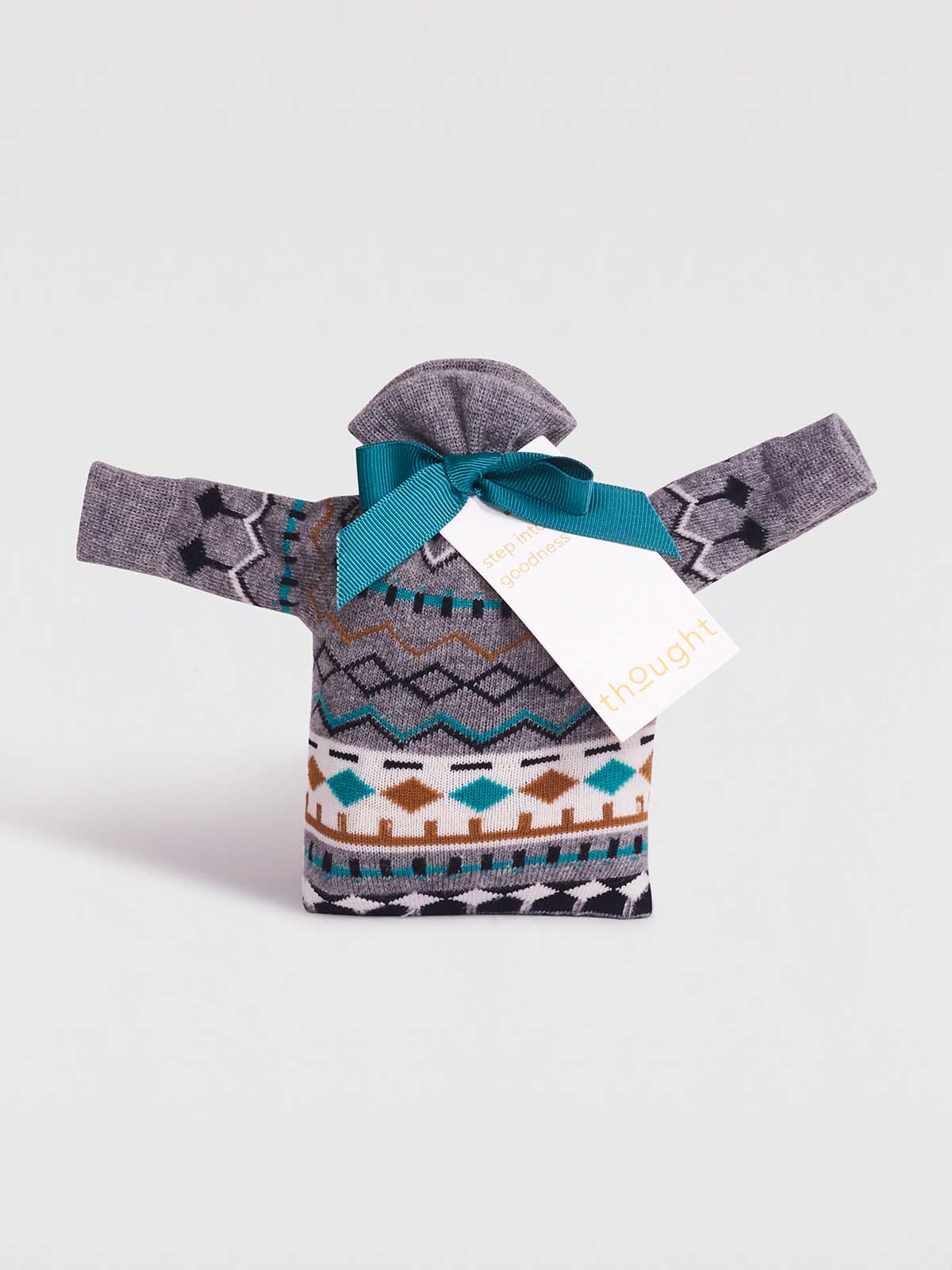 Dannie Organic Cotton Fairisle Sock In Bag - Grey Marle - Flockneti
