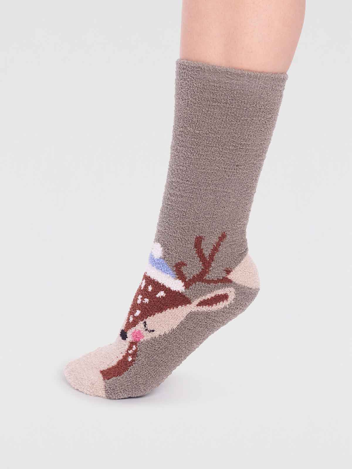 Billie Recycled Polyester Animal Fluffy Sock - Olive Green - Flockneti