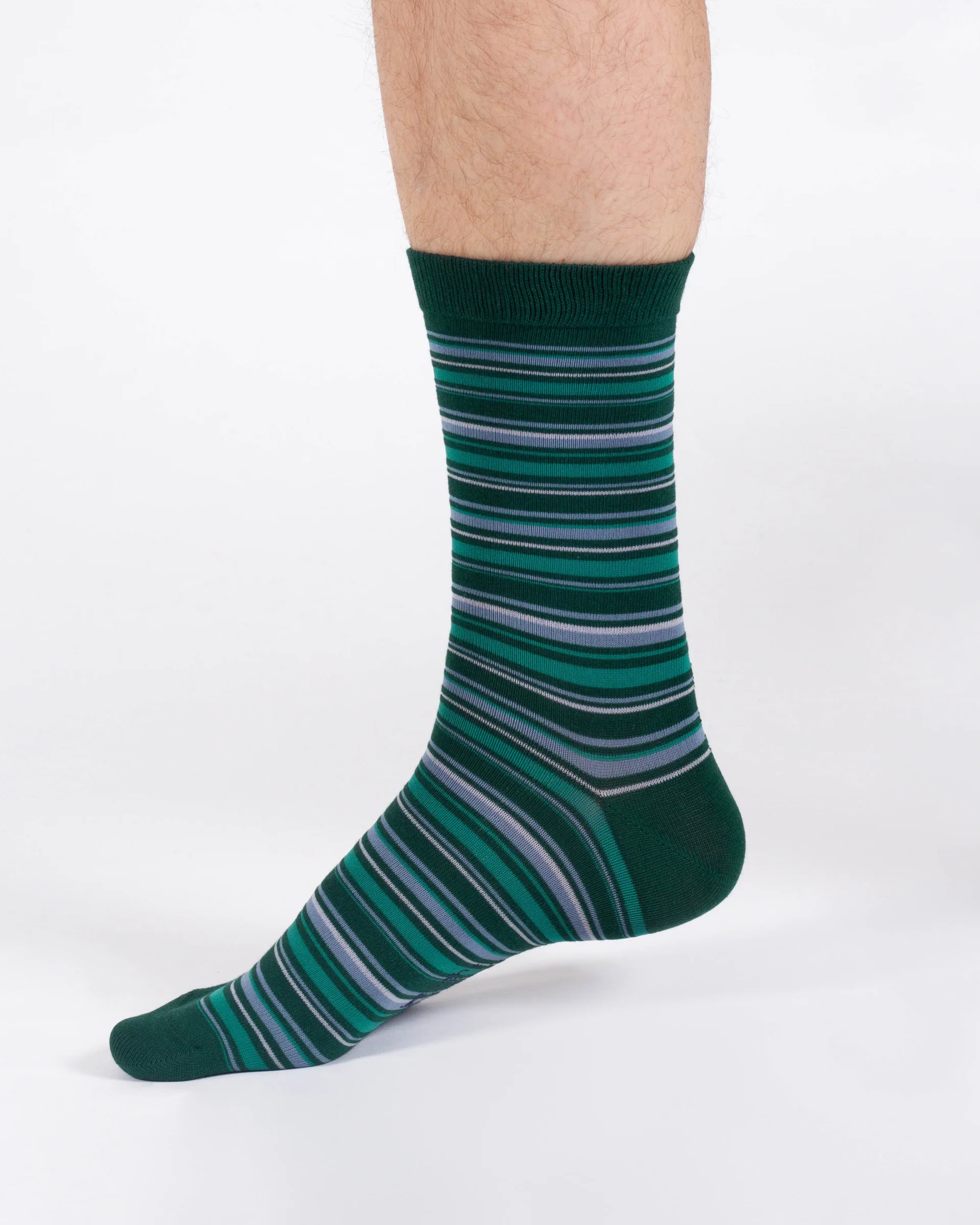 Multi Stripe Bamboo Crew Socks - Green/Blue - Flockneti