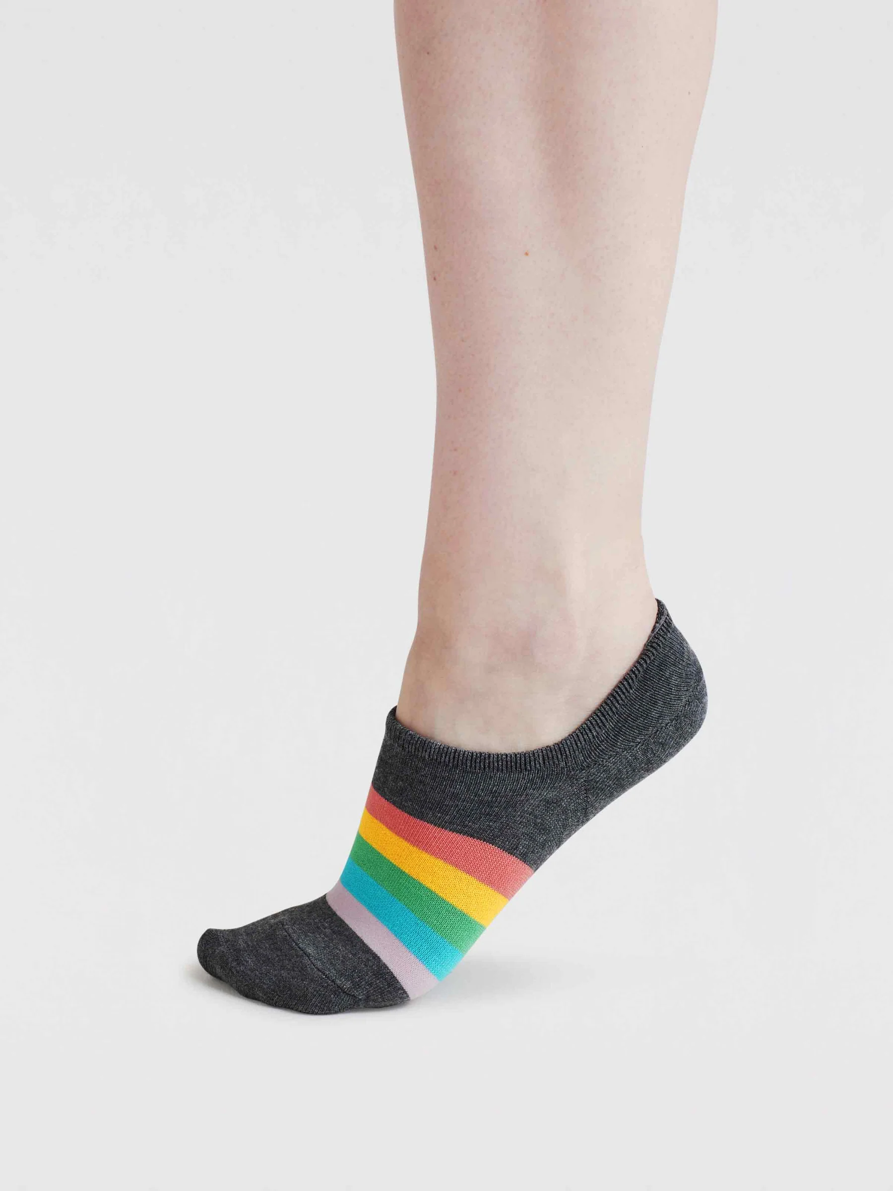 Womens Dina Rainbow Bamboo No-Show Socks - Dark Grey Marl - Flockneti