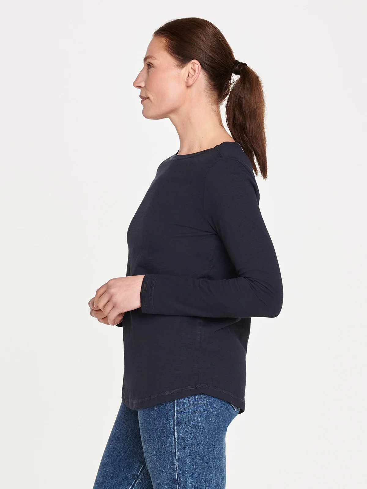 Fairtrade Organic Cotton Long Sleeve Jersey Top - Navy - Flockneti