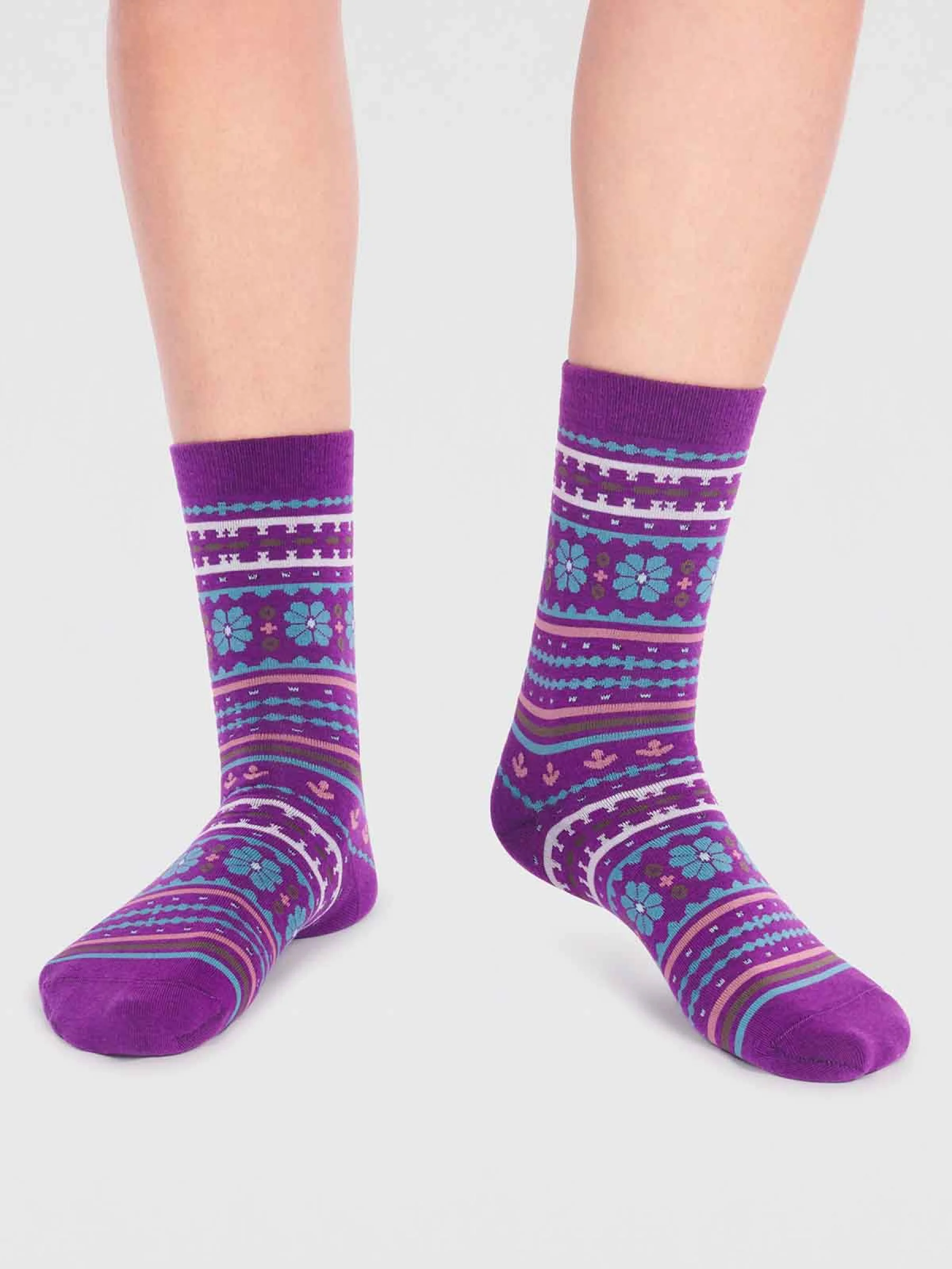 Waverly Organic Cotton Pattern Socks - Deep Purple - Flockneti