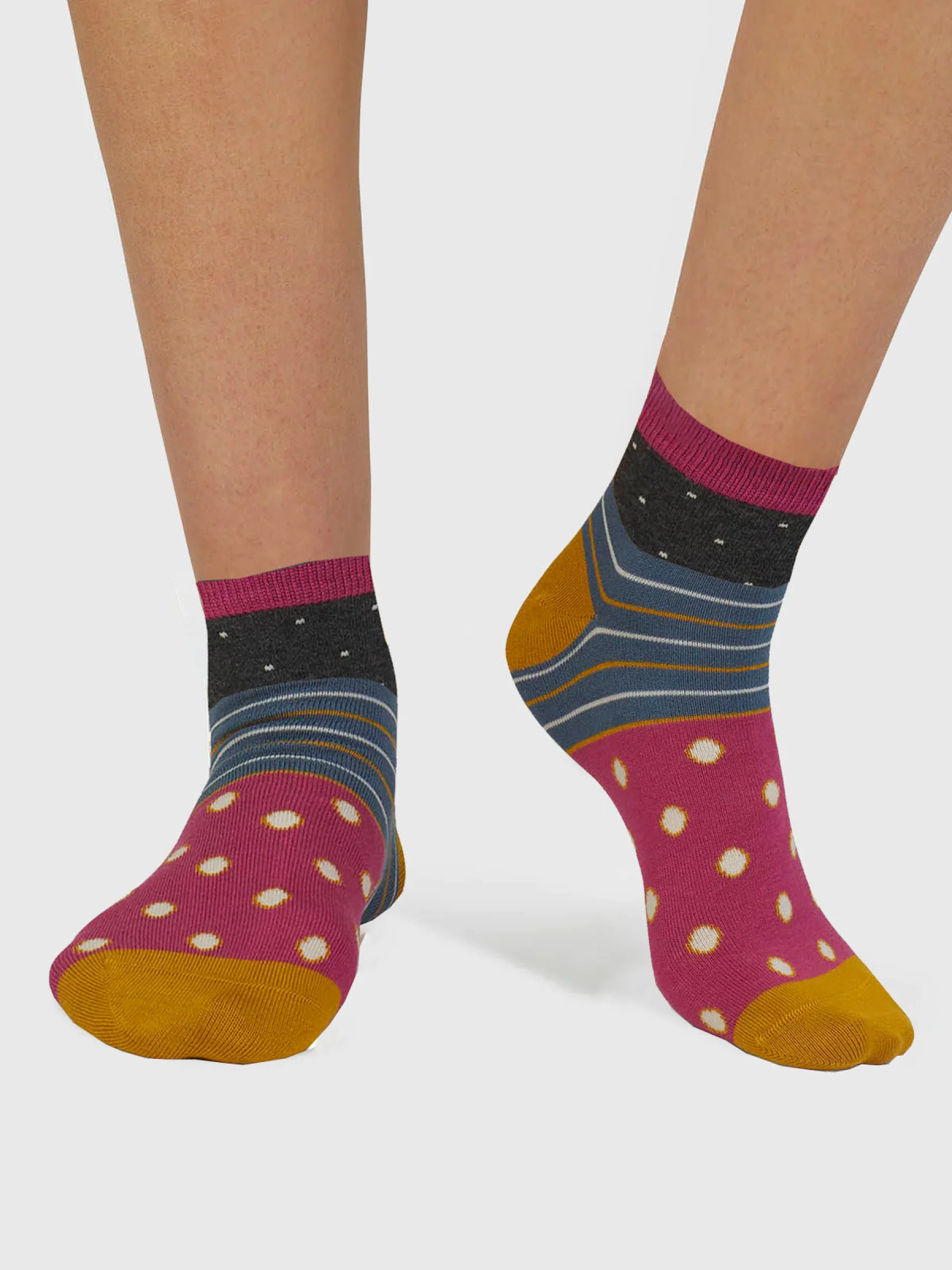 Rondel Spot And Stripe Bamboo Socks - Dark Grey Marle - Flockneti